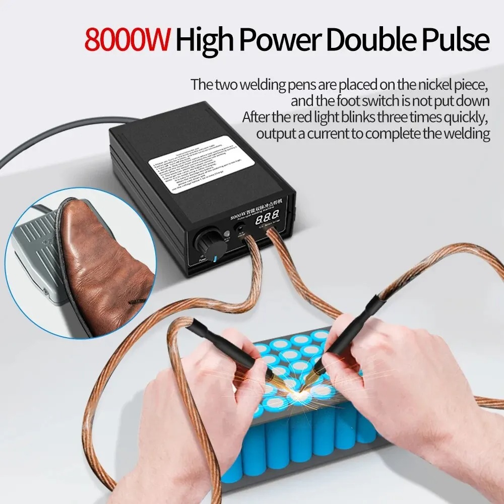 Footpedal Type 8000W High Power Double Pulse Lithium Battery Spot Welder for 18650 Battery Welding 