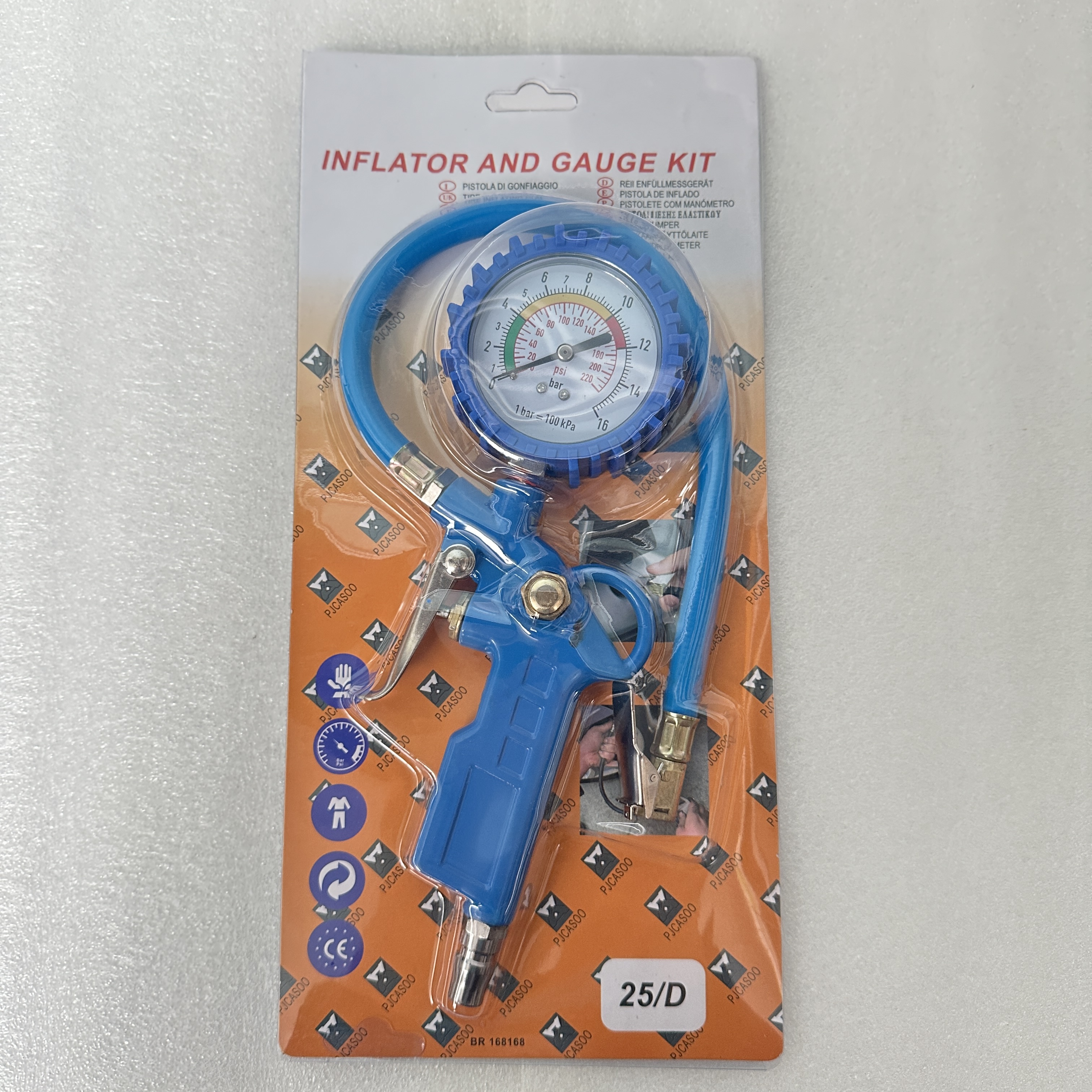 10Pcs/lot Tire Pressure Gauge Blow-gun Inflator and Gauge Kit 