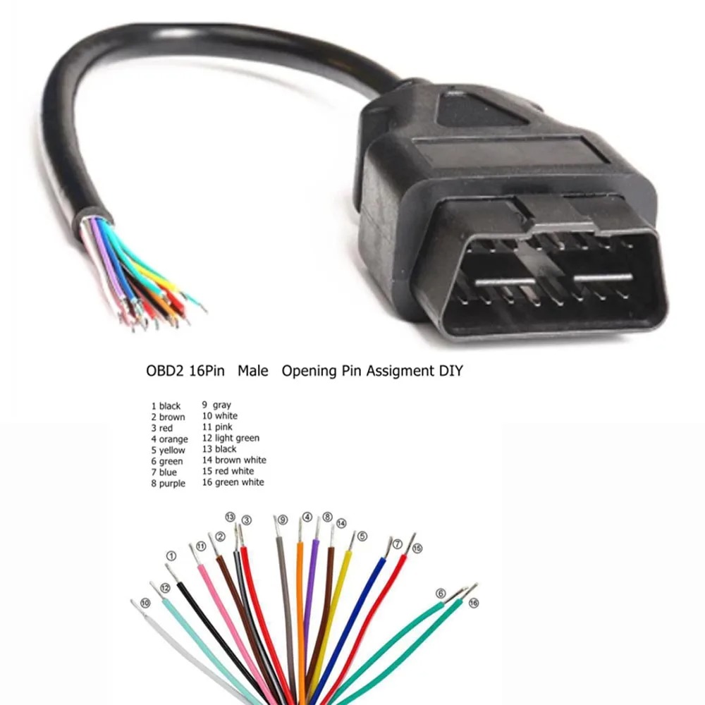 50Pcs/lot OBD2 16Pin Female/male Plug Connector to Opening OBDII Cable 30CM Length OBDII Car Scanner OBD 2 Extension Adapter 