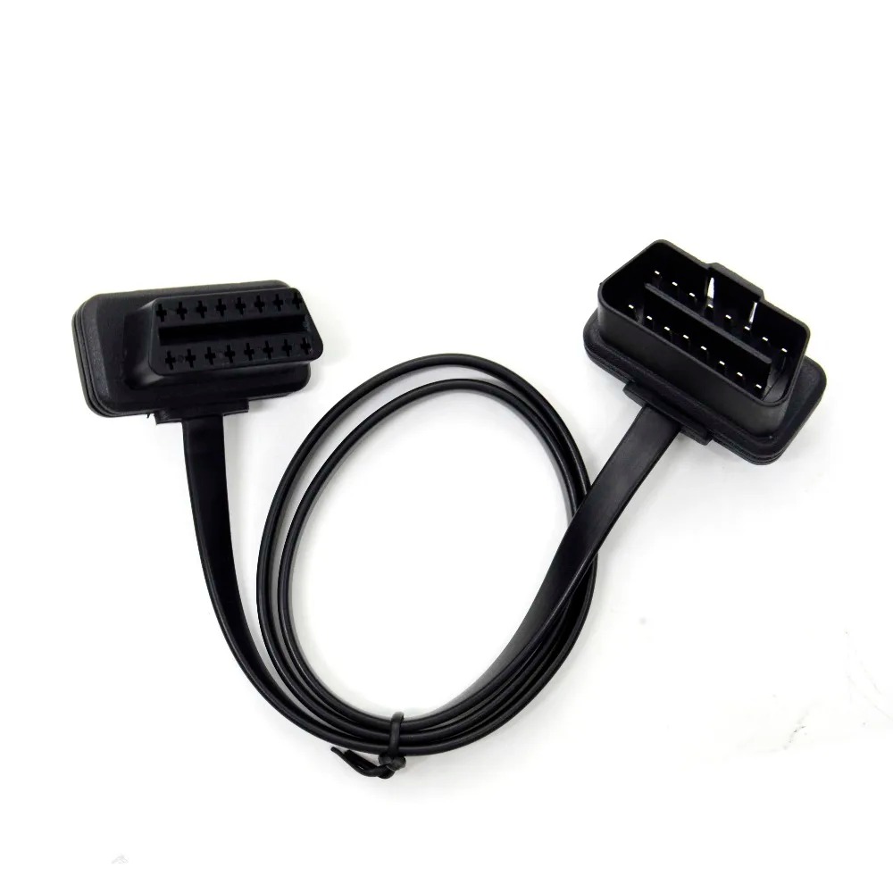 50Pcs/lot 30cm Flat Thin 16Pin OBD 2 Extender OBD2 16 Pin ELM327 Male To Female Adapter Elbow OBDII Extension Connector Cable