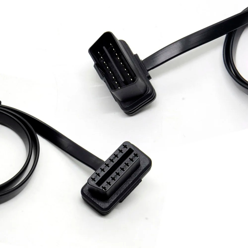 50Pcs/lot 30cm Flat Thin 16Pin OBD 2 Extender OBD2 16 Pin ELM327 Male To Female Adapter Elbow OBDII Extension Connector Cable