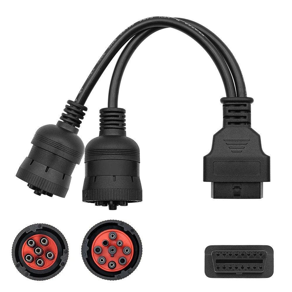 10Pcs/lot OBD2 Truck Diagnostic Tool 16 Pin Cable J1708 J1939 Connector OBD to OBD2 6 Pin 9 Pin for C-ummins for Deutsch for Cat Truck