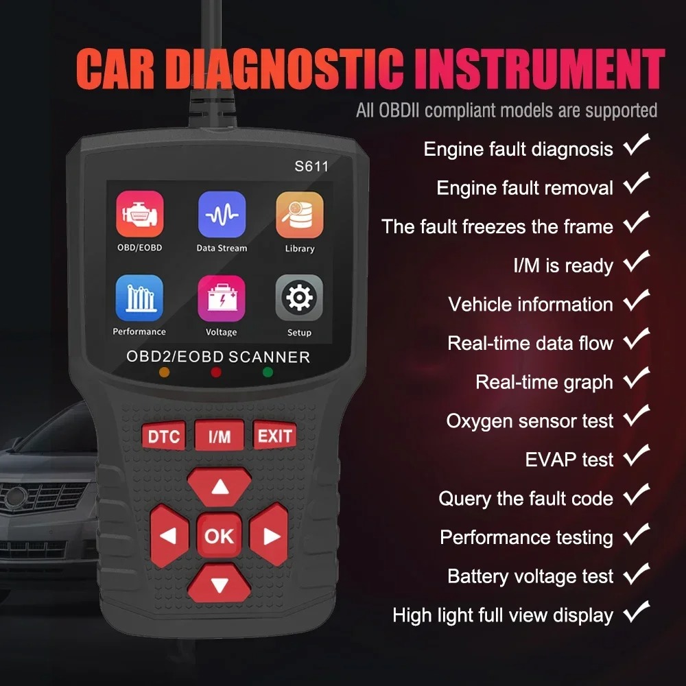 40Pcs/lot S611 OBD2 Code Reader Automatic Car Scanner For Professional Engine Fault Diagnosis And Code Scanner