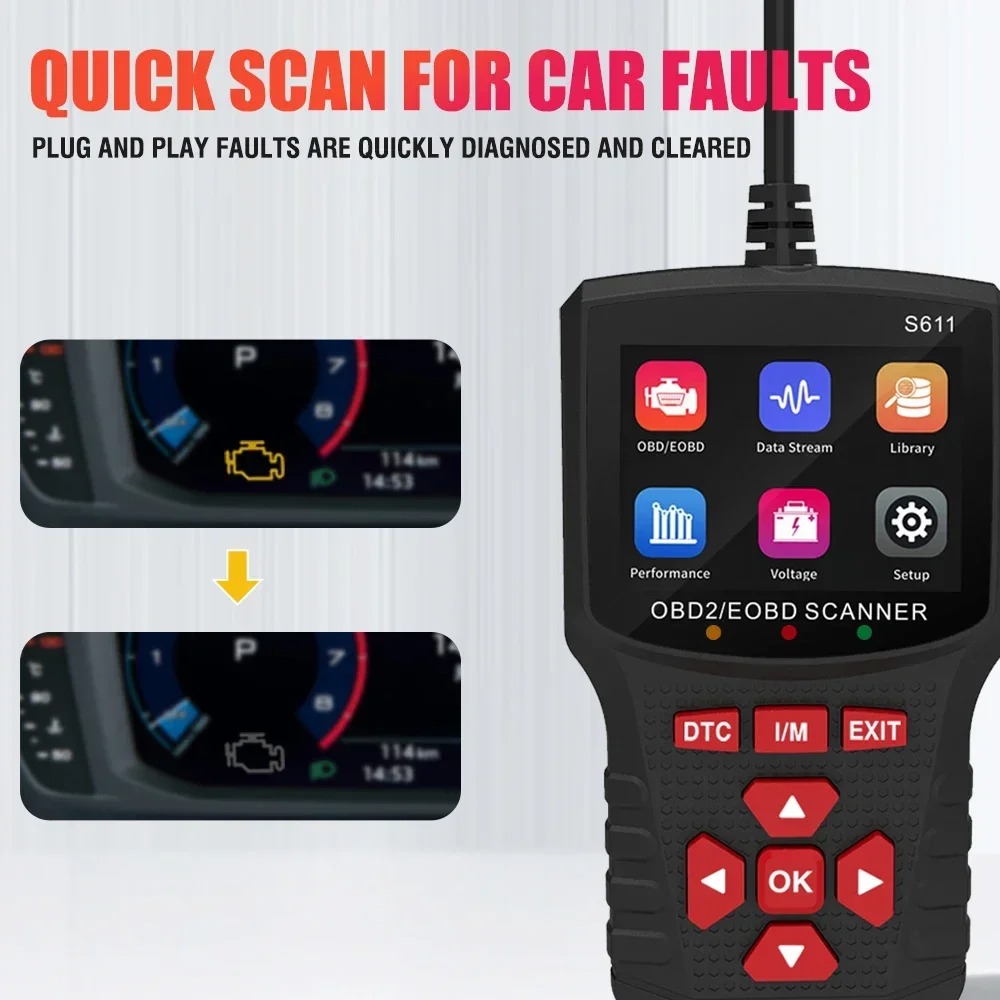 40Pcs/lot S611 OBD2 Code Reader Automatic Car Scanner For Professional Engine Fault Diagnosis And Code Scanner