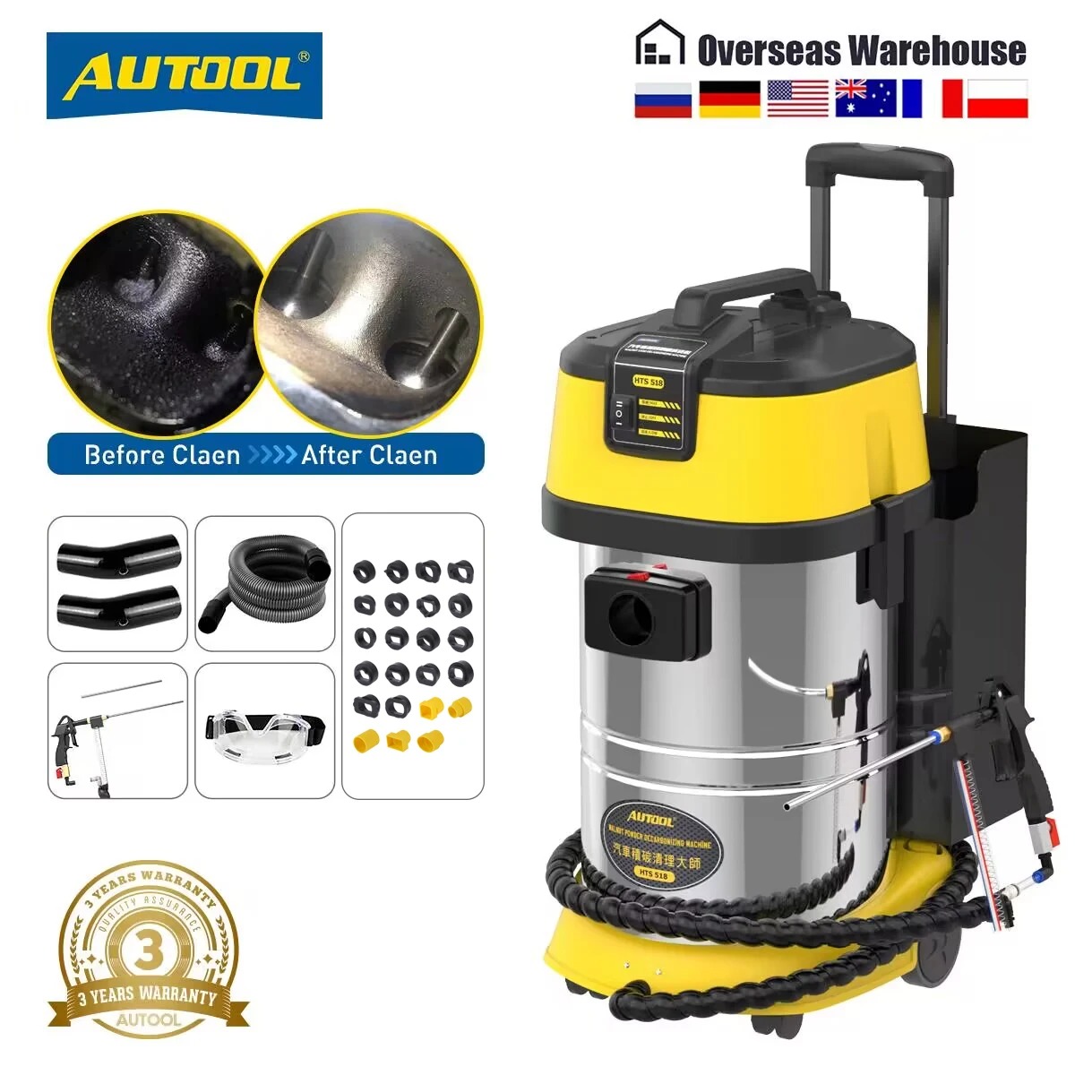 AUTOOL HTS518 Car Engine Carbon Deposition Cleaner Walnut Sand Decarbonizing Decarbon Wash Intake Pipe Valve Cleaning Machine