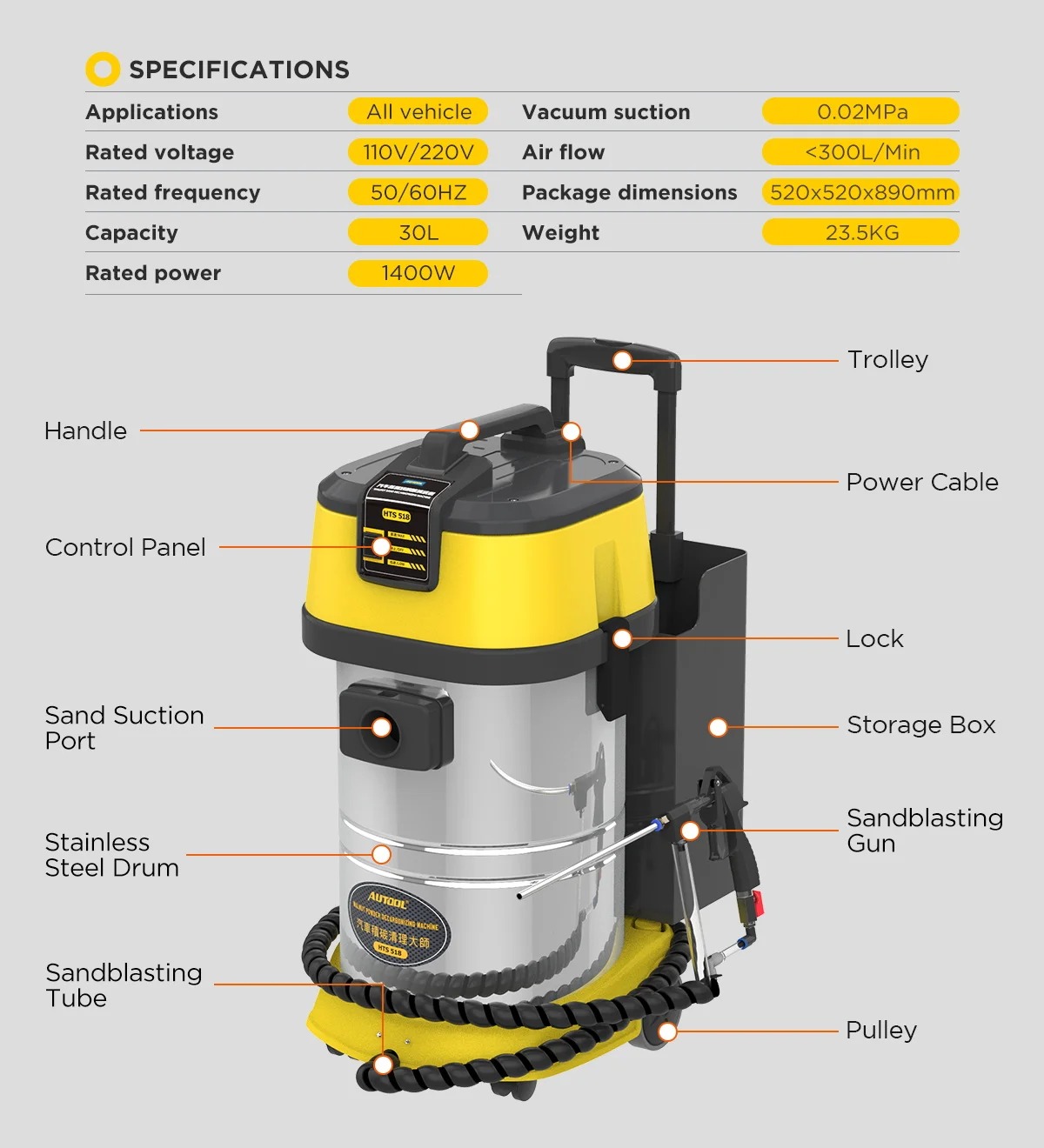 AUTOOL HTS518 Car Engine Carbon Deposition Cleaner Walnut Sand Decarbonizing Decarbon Wash Intake Pipe Valve Cleaning Machine