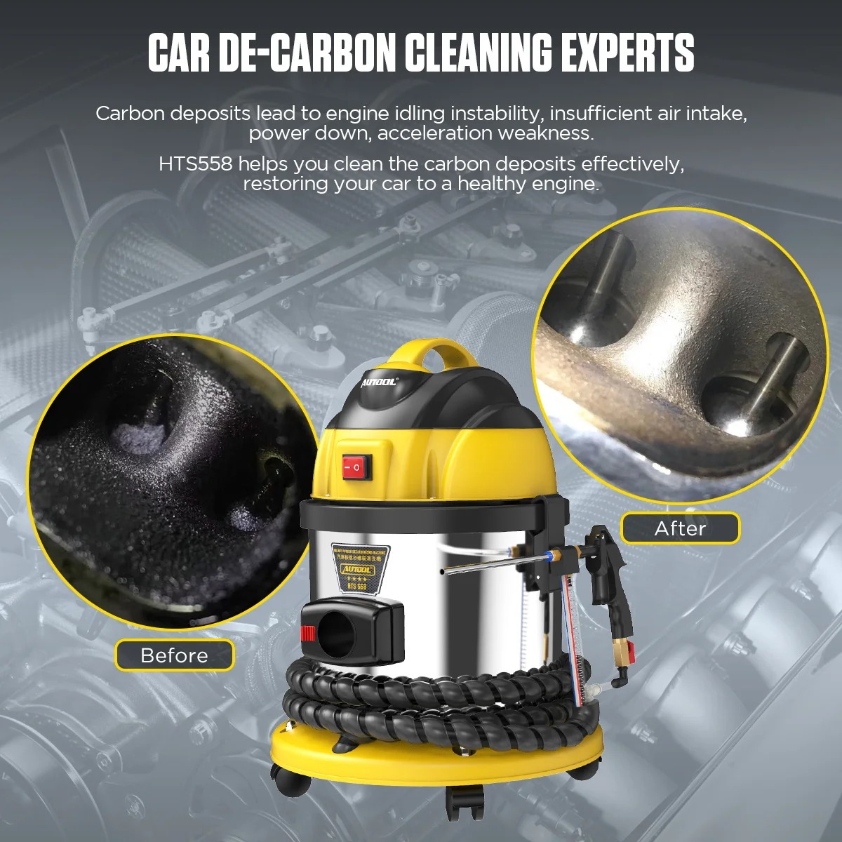 AUTOOL HTS558 Car Engine Carbon Deposition Cleaner Intake Pipe Valve Cleaning Machine Decarbonizing Automotive Decarbon Wash