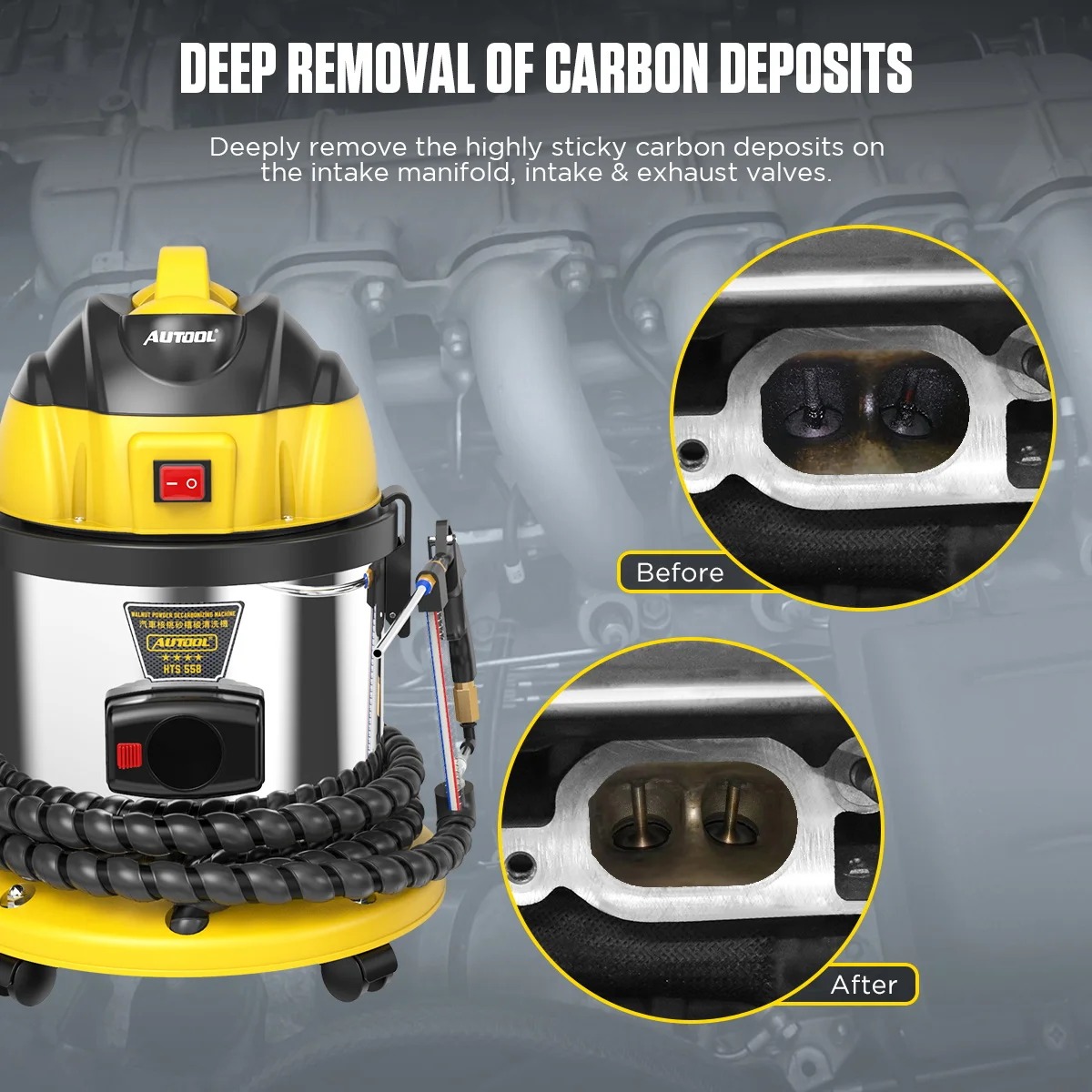 AUTOOL HTS558 Car Engine Carbon Deposition Cleaner Intake Pipe Valve Cleaning Machine Decarbonizing Automotive Decarbon Wash