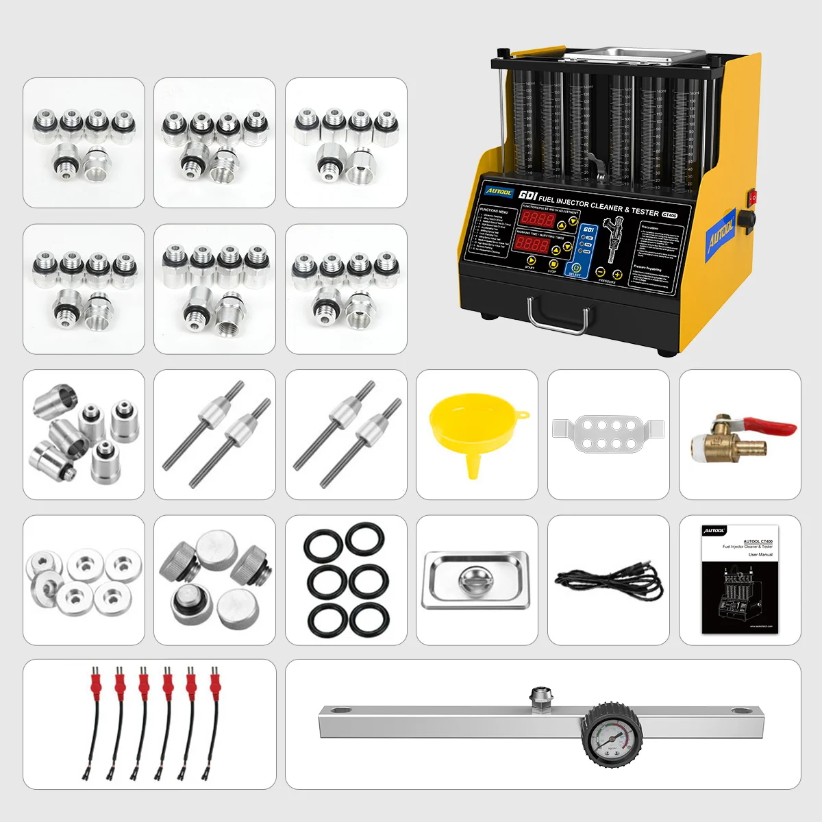 Autool CT400 GDI EFI FEI Fuel Injector Cleaner & Tester Machine 6 Cylinders Fuel Injector Cleaner Tester for Car & Motorcycle