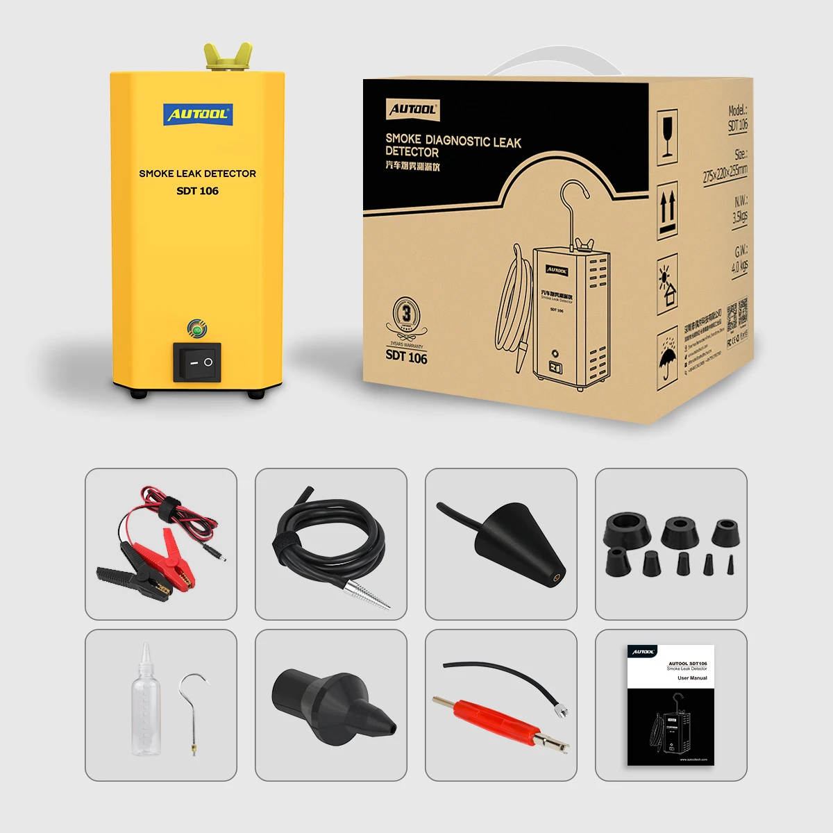 Autool SDT106 Automotive Smoke Leak Detector EVAP System Tester Leakage Gas Leakage Locator Oil Pipe Generator Diagnostic Tool