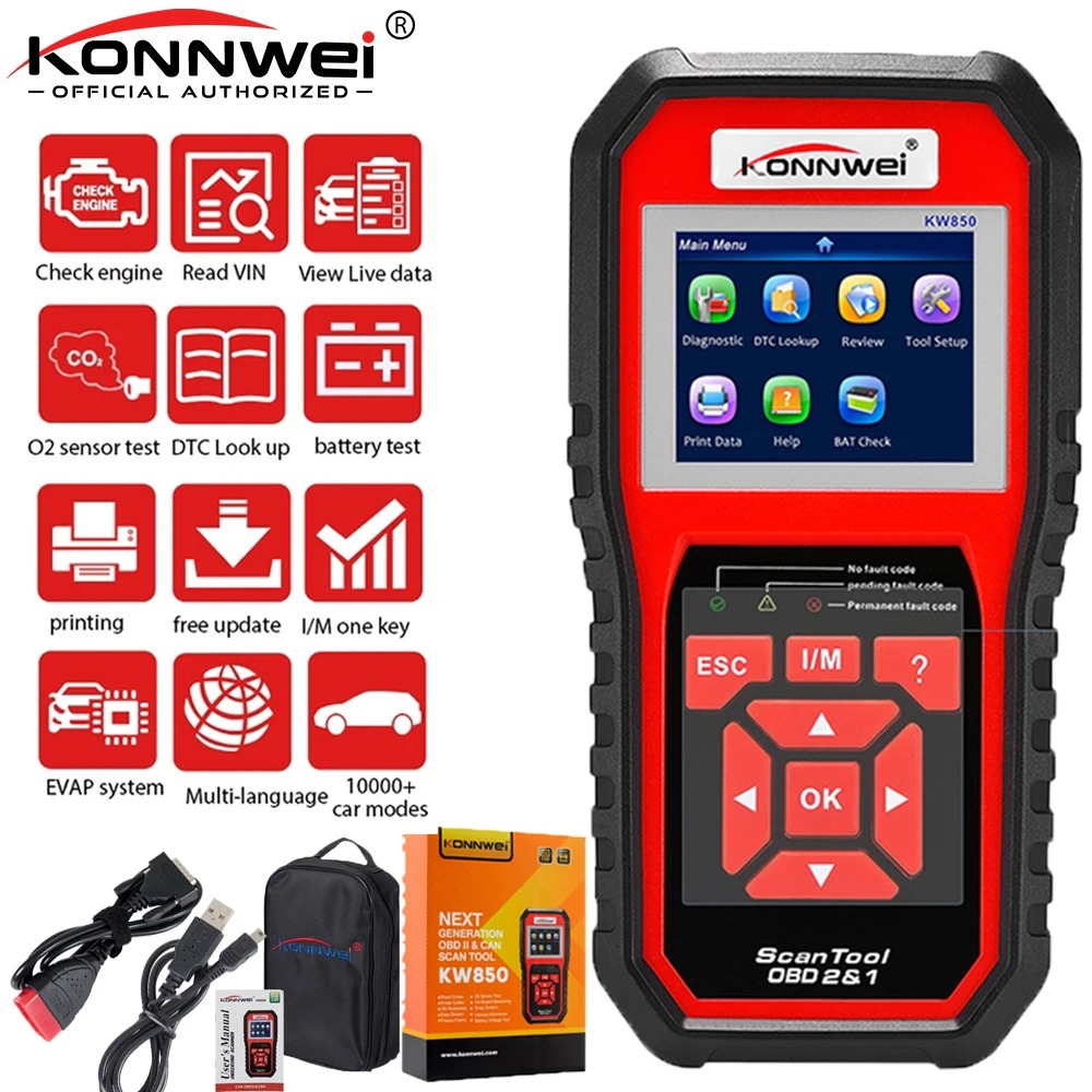 KONNWEI KW850 OBD2 Scanner KW 850 OBDII Functions Engine Check/O2 Sensor/Battery Tester Automotive Diagnostic Tools Code Reader