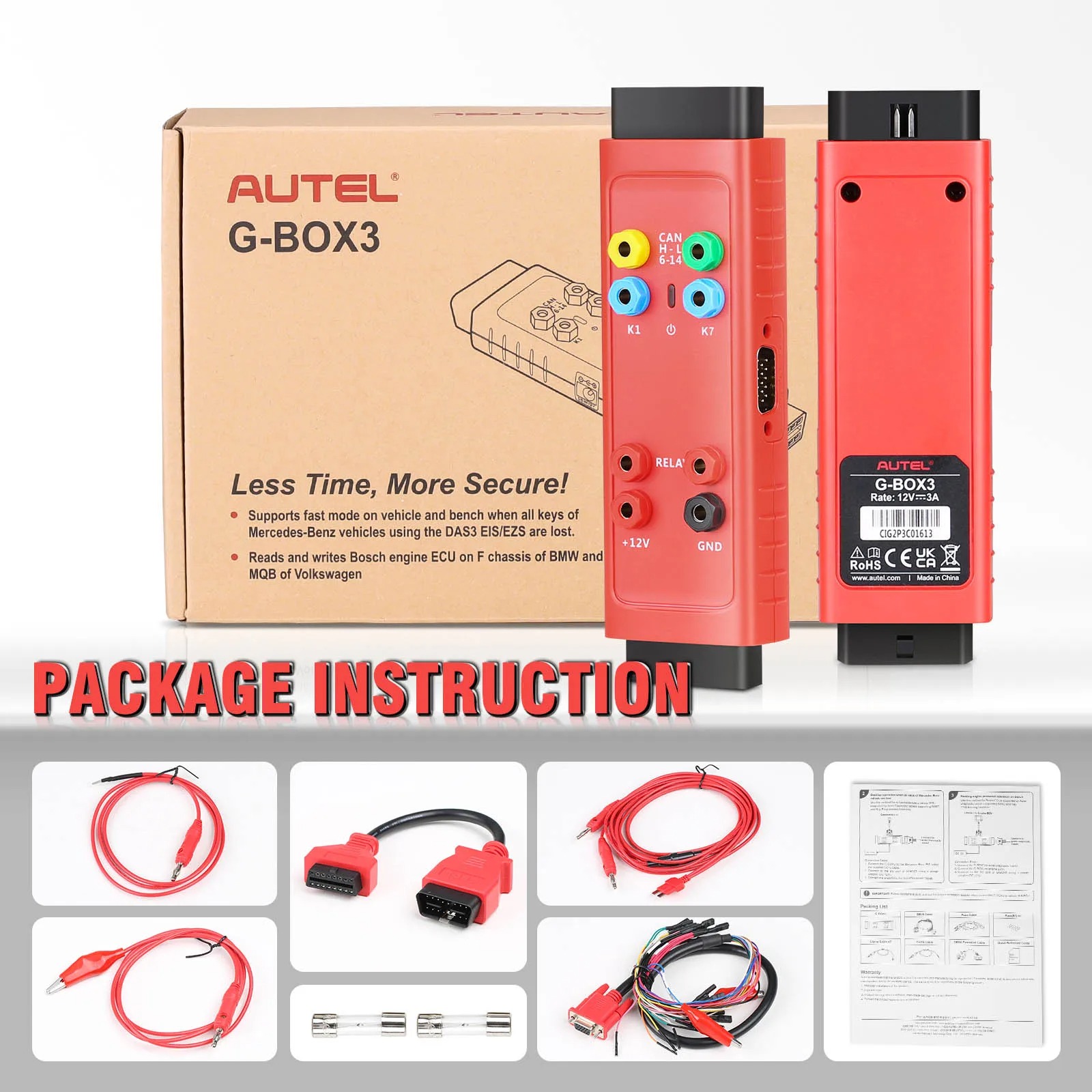 Autel GBOX3 Key Programming Tool G-BOX For Mercedes-Benz /BMW /Toyota 4A All Key Lost Work Key Programmer With KM100/ IM508/ IM608