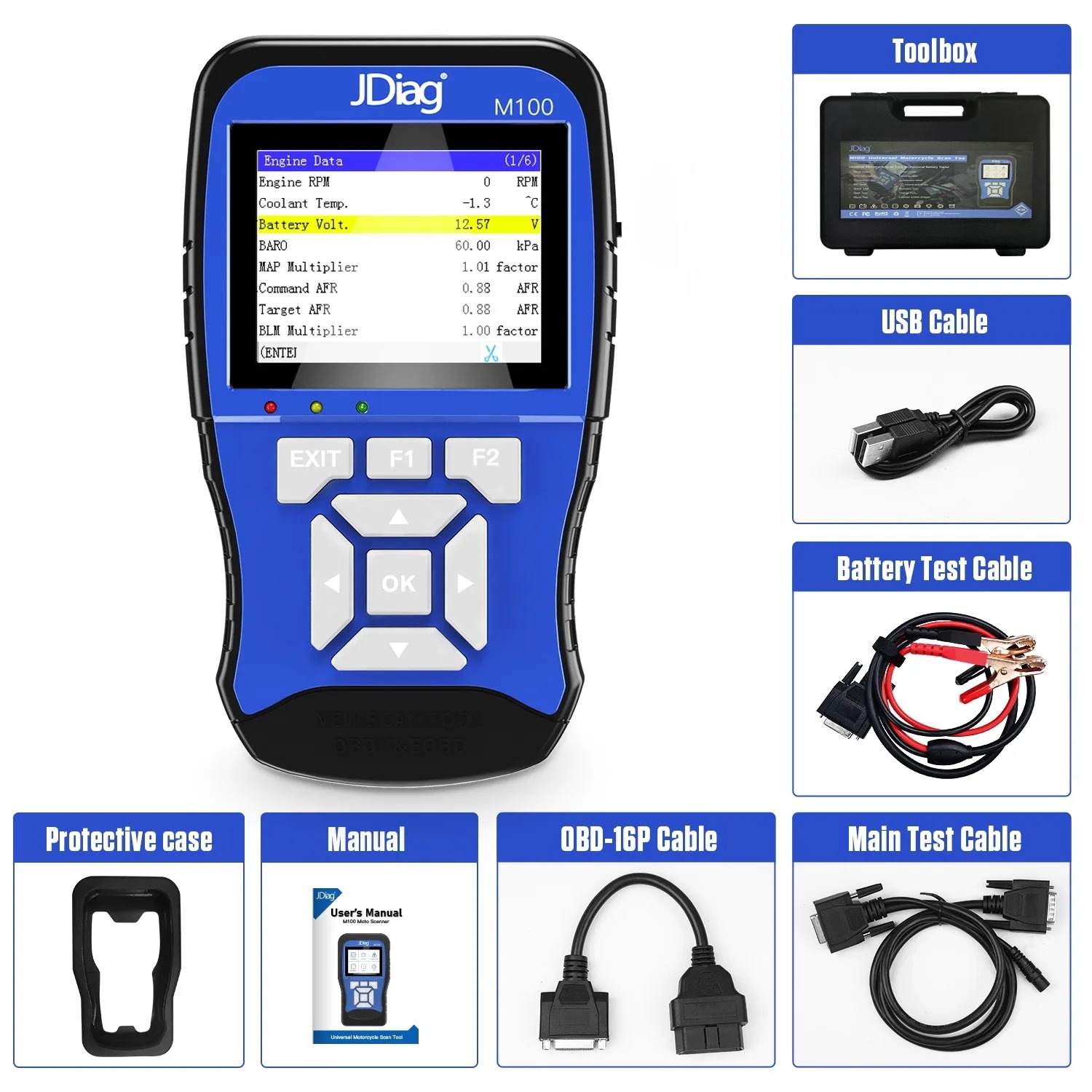 Jdiag M100 Motorcycle Tester Diagnostic Tool Encoding Keys TPS ABS Anti-theft Test Multi-Language for Kawasaki Ya-maha Suzuki