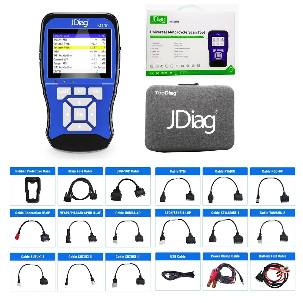 Jdiag M100 Motorcycle Tester Diagnostic Tool Encoding Keys TPS ABS Anti-theft Test Multi-Language for Kawasaki Ya-maha Suzuki