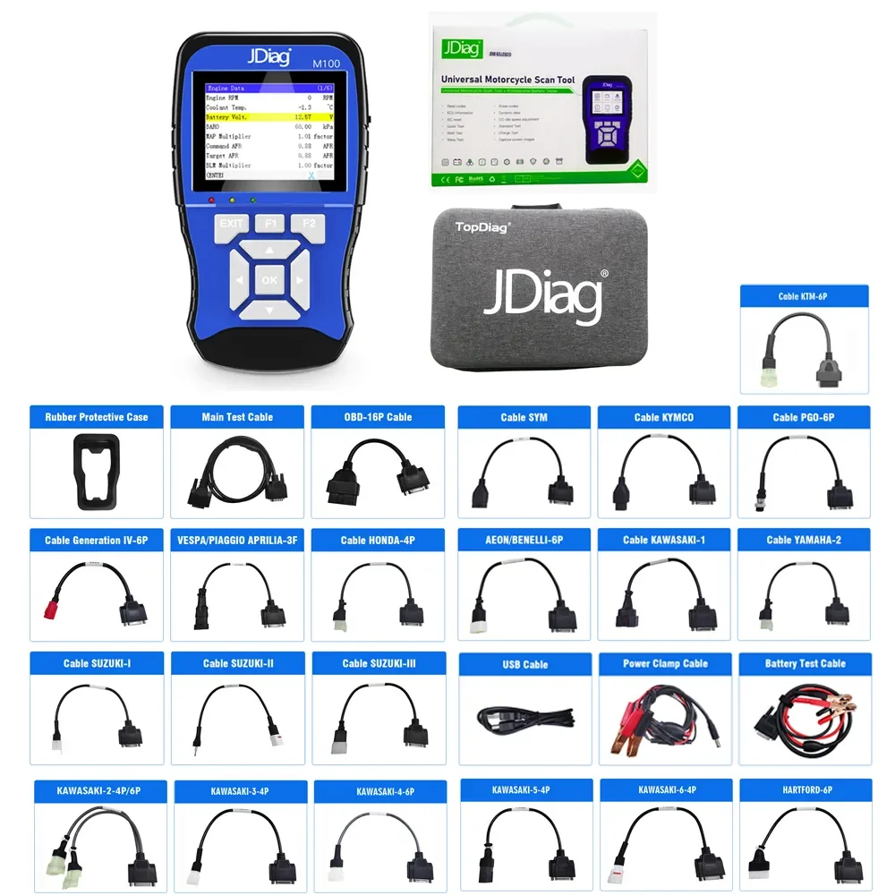 Jdiag M100 Motorcycle Tester Diagnostic Tool Encoding Keys TPS ABS Anti-theft Test Multi-Language for Kawasaki Ya-maha Suzuki