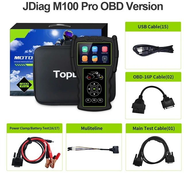 JDiag M100 Pro Full Cables Motorcycle Scanner D87 D88 Function Diagnostic Tool Diagnosis Scanner for Motorcycle
