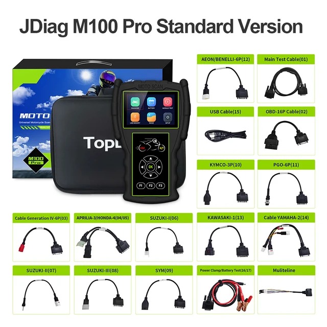 JDiag M100 Pro Full Cables Motorcycle Scanner D87 D88 Function Diagnostic Tool Diagnosis Scanner for Motorcycle