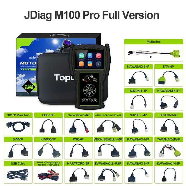 JDiag M100 Pro Full Cables Motorcycle Scanner D87 D88 Function Diagnostic Tool Diagnosis Scanner for Motorcycle