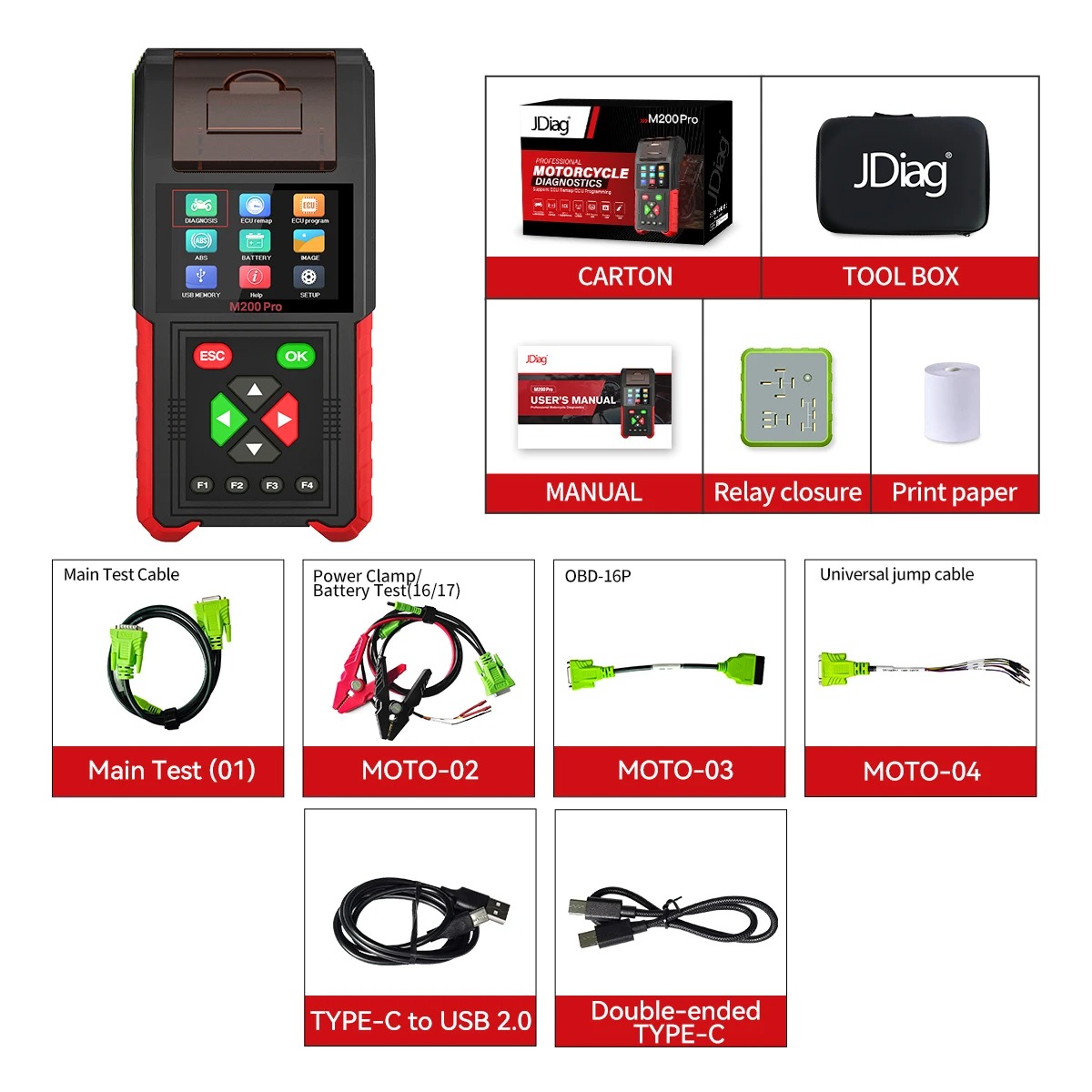 JDiag M200Pro M200 PRO Upgarded of Jdiag M200 Full Motorcycle Diagnostic Tool upport ECU Remap programming Battery Tester