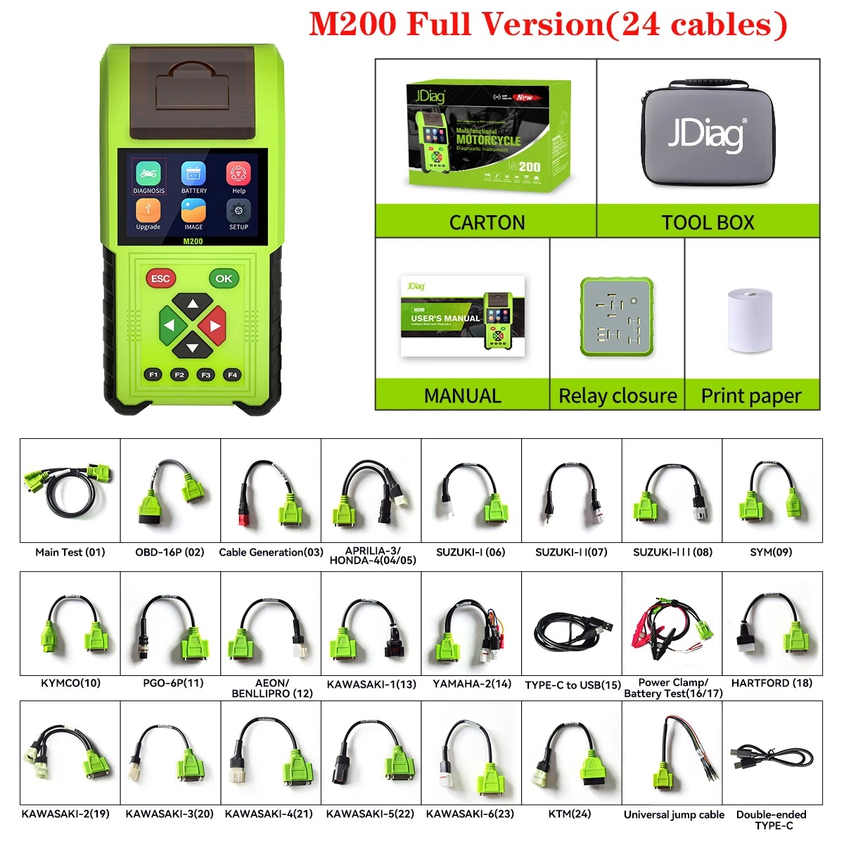 JDiag M200 Motorcycle Scanner Diagnostic Moto OBD2 Scanner Fault Data Code Reader For BMW/ Honda/ Yamaha /Kawasaki Moto Repair Tool