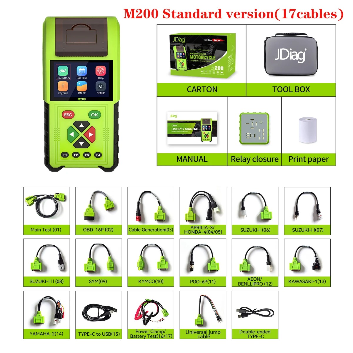JDiag M200 Motorcycle Scanner Diagnostic Moto OBD2 Scanner Fault Data Code Reader For BMW/ Honda/ Yamaha /Kawasaki Moto Repair Tool