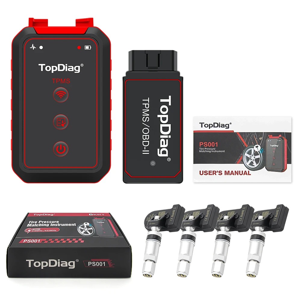 TopDiag PS001 Car TPMS Diagnostic Service Tool Activate Relearn Sensors Program TPMS OBDII Kit Tire Pressure Matching Instrument