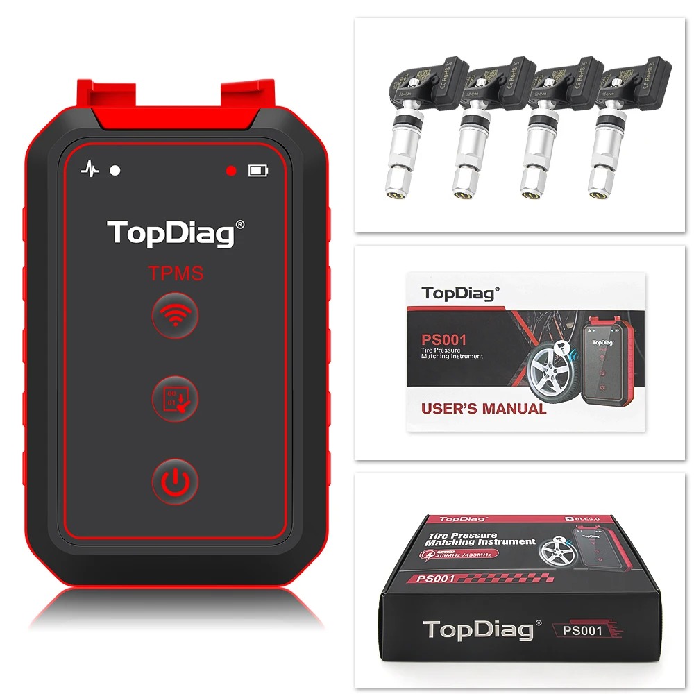 TopDiag PS001 Car TPMS Diagnostic Service Tool Activate Relearn Sensors Program TPMS OBDII Kit Tire Pressure Matching Instrument