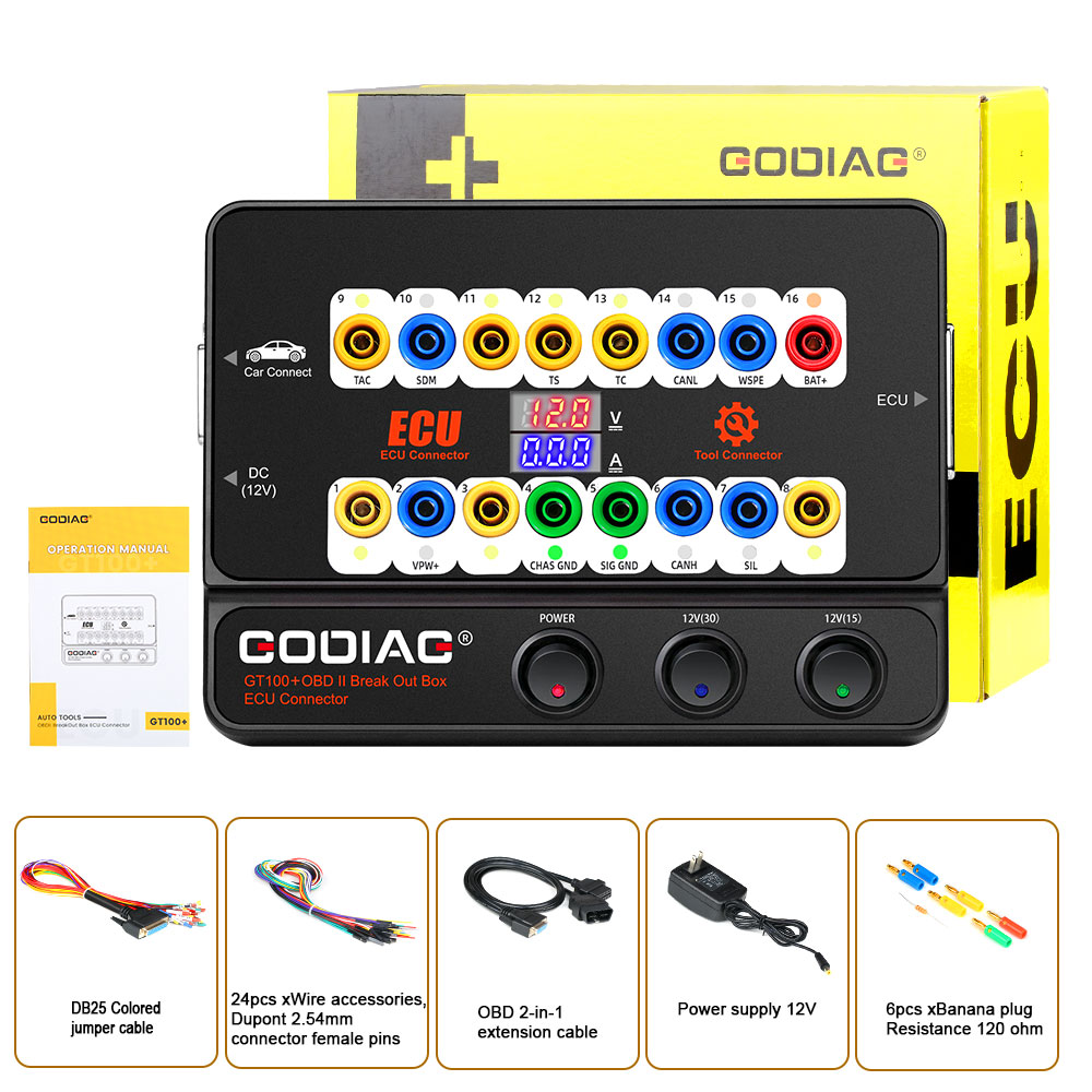 GODIAG GT100+ GT100 Pro OBDII Break Out Box ECU Bench Connector with Electronic Current Display and CANBUS Protocol