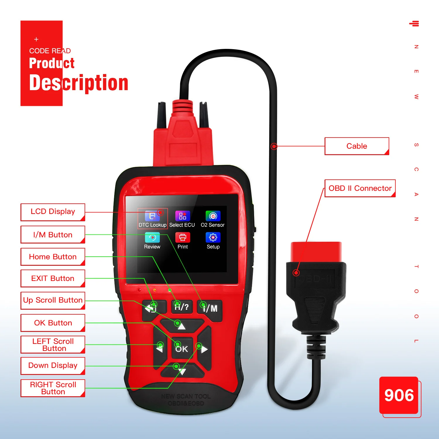 JDiag JD906 Car OBD2 Diagnostic Tool Multi-language Auto Professional Engine Scanner Tester Code Reader 