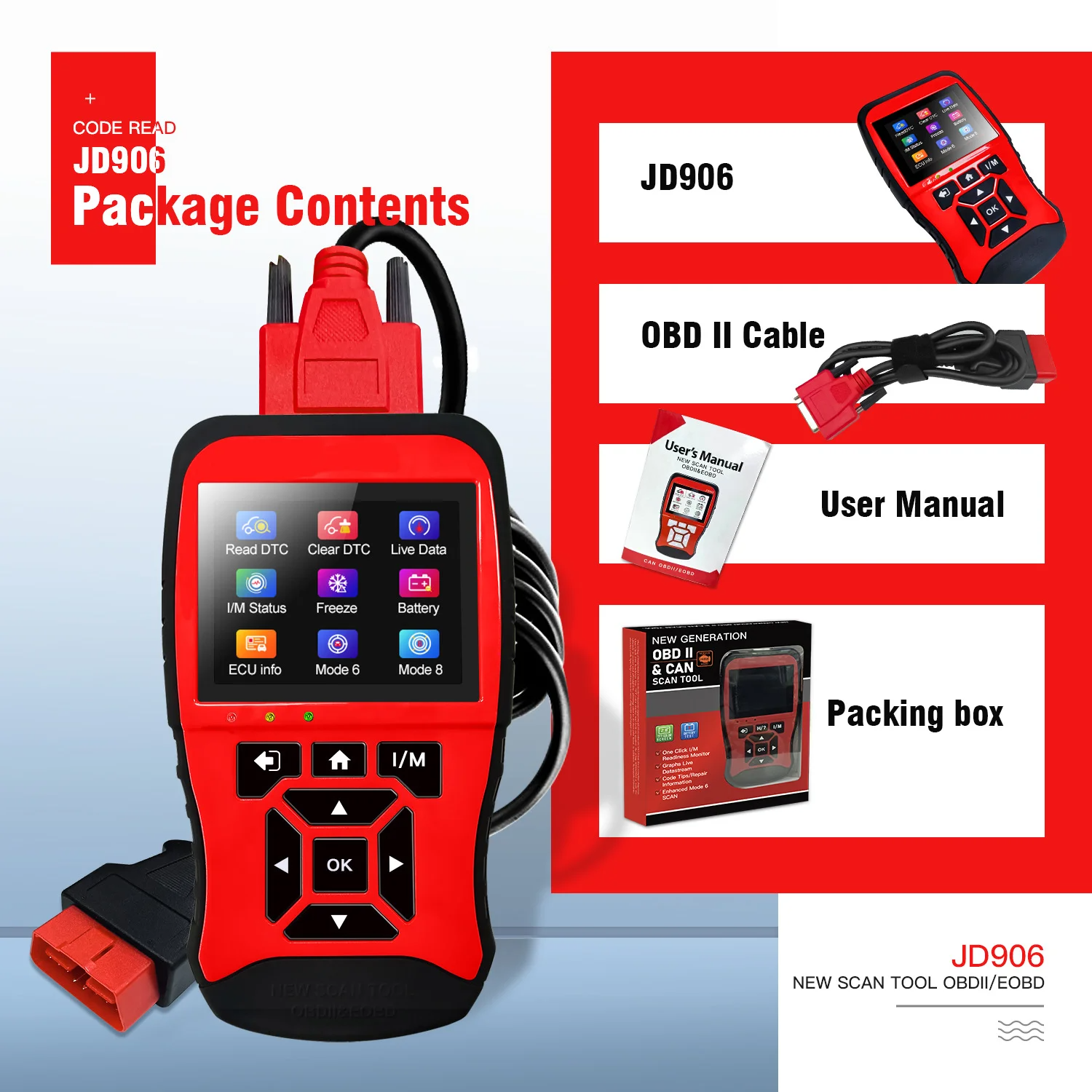 JDiag JD906 Car OBD2 Diagnostic Tool Multi-language Auto Professional Engine Scanner Tester Code Reader 