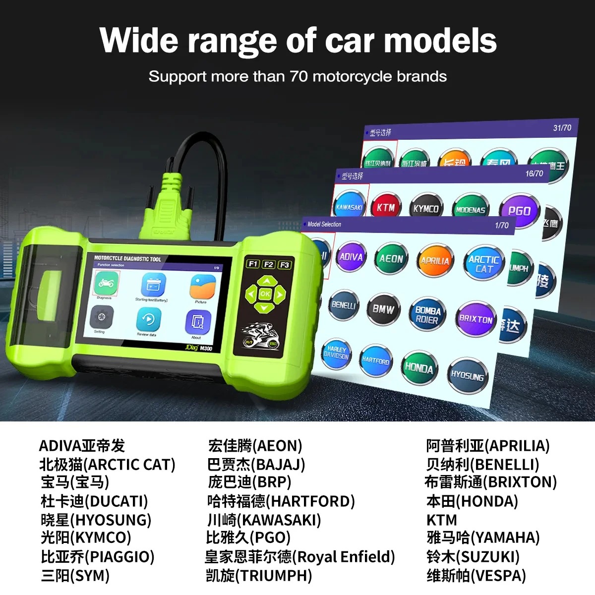 JDiag M300 Motorcycle Diagnostic OBD2 Scanner Moto Diagnose Tool Clear Fault Code ABS Engine For BMW Ducati Harley Honda Yamaha