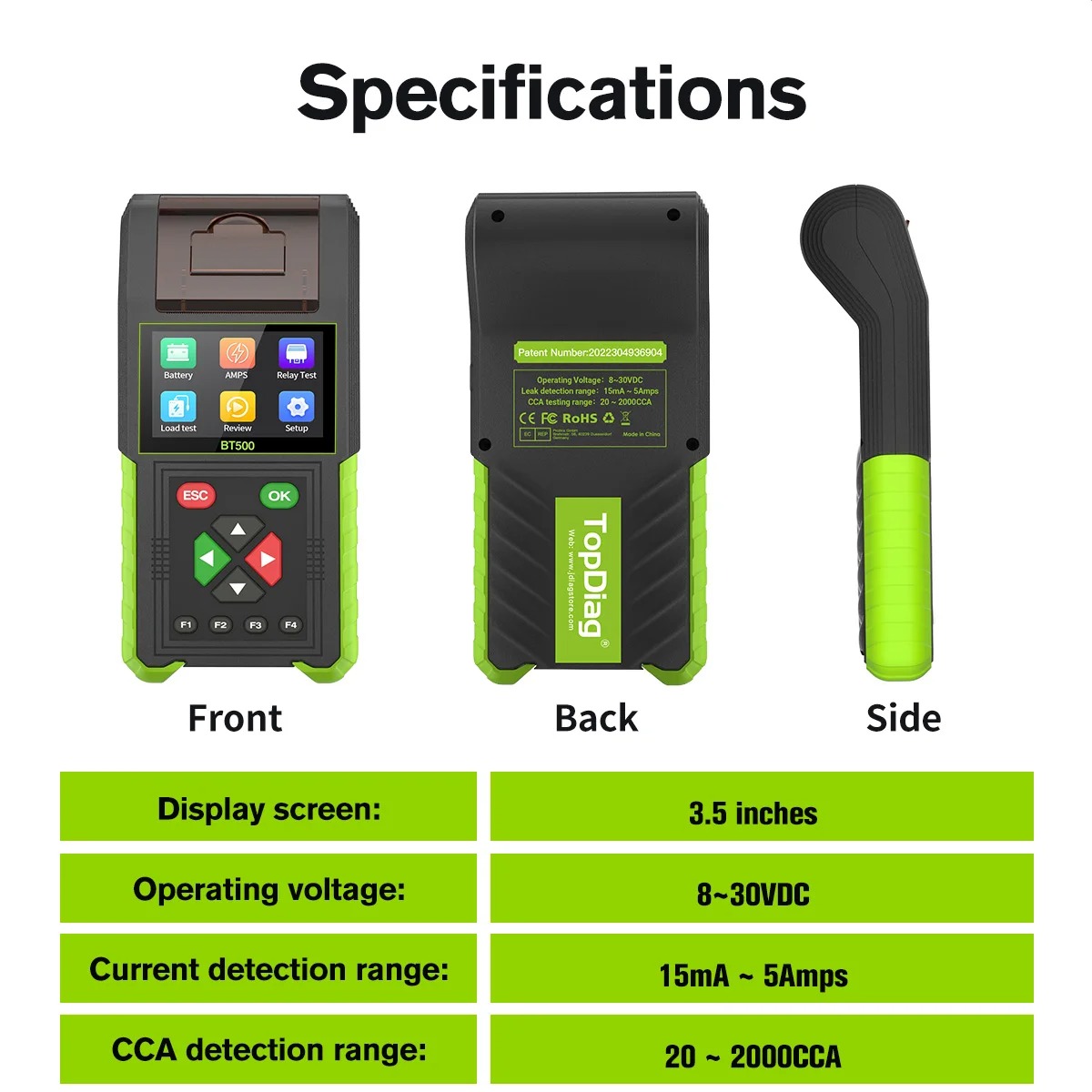 JDIAG BT500 Car Battery Tester 20-2000CCA 12V 24V Leakage Detect Load Relay Test Auto Battery Analyzer Battery Tool