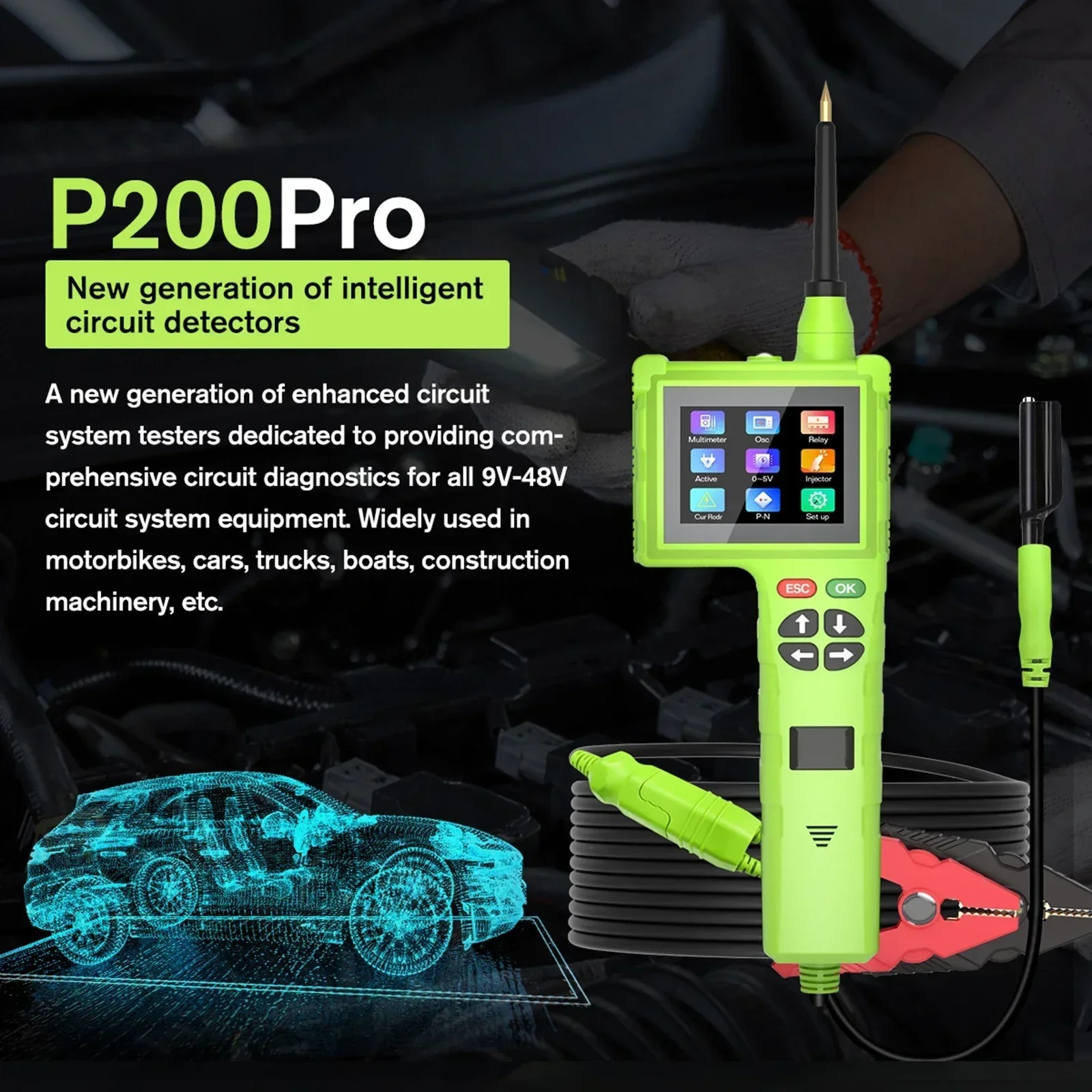 JDiag TopDiag P200 Pro Automotive Electric Circuit Tester Power Probe Supports All Vehicle Electrical Systems