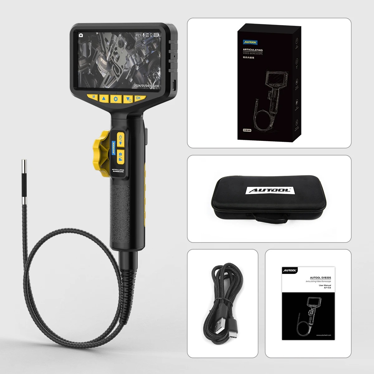 AUTOOL SVB305 Automotive Industrial Endoscope USB Video Endoscope Articulated Car Detection HD Camera for Mobile Car Pipeline