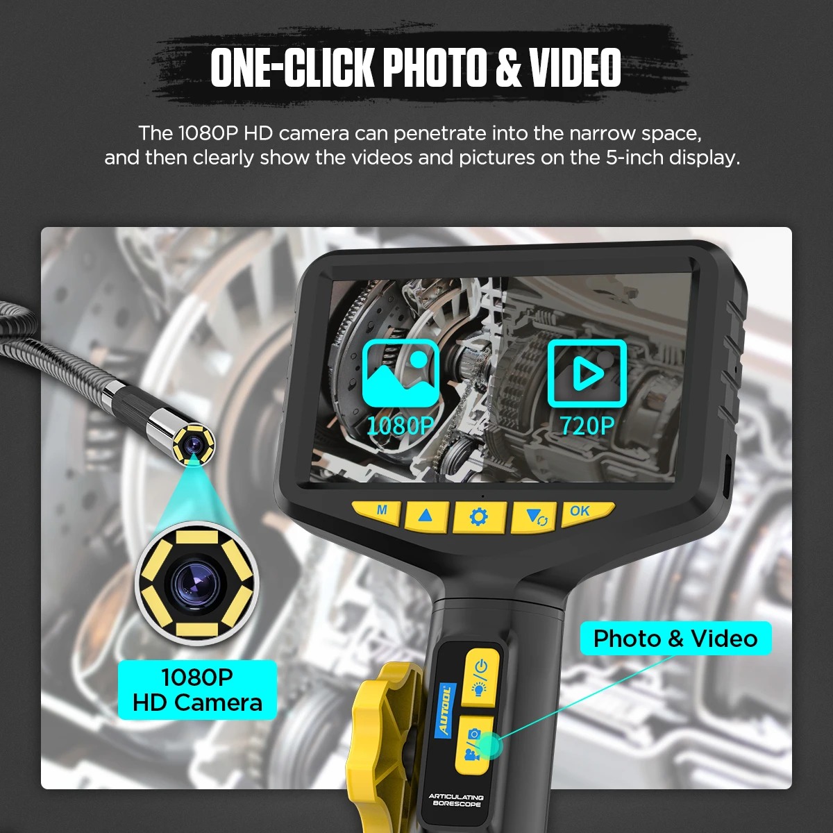 AUTOOL SVB305 Automotive Industrial Endoscope USB Video Endoscope Articulated Car Detection HD Camera for Mobile Car Pipeline