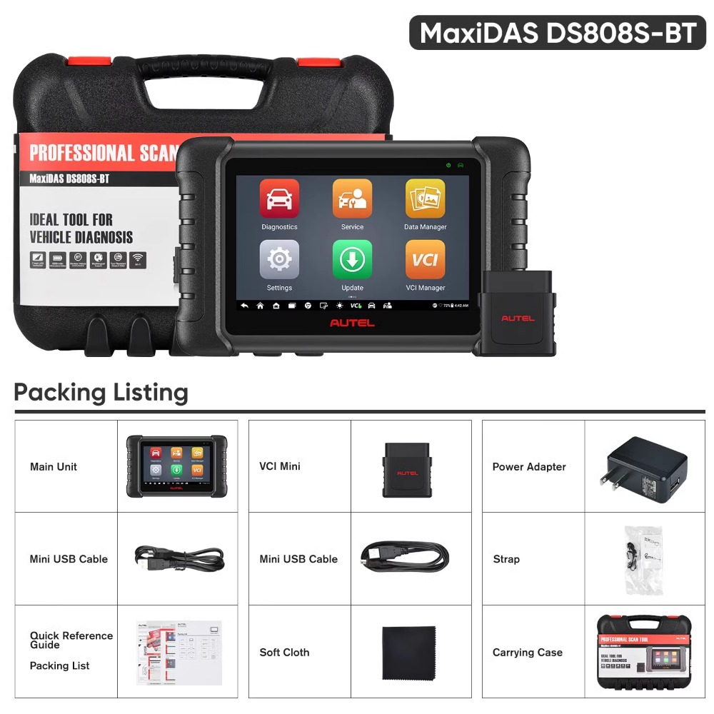 Autel MaxiDAS DS808S-BT Wireless Auto Diagnostic Scan Tool Upgraded DS808 Scanner ECU Coding Bi-Directional Control 31+Service