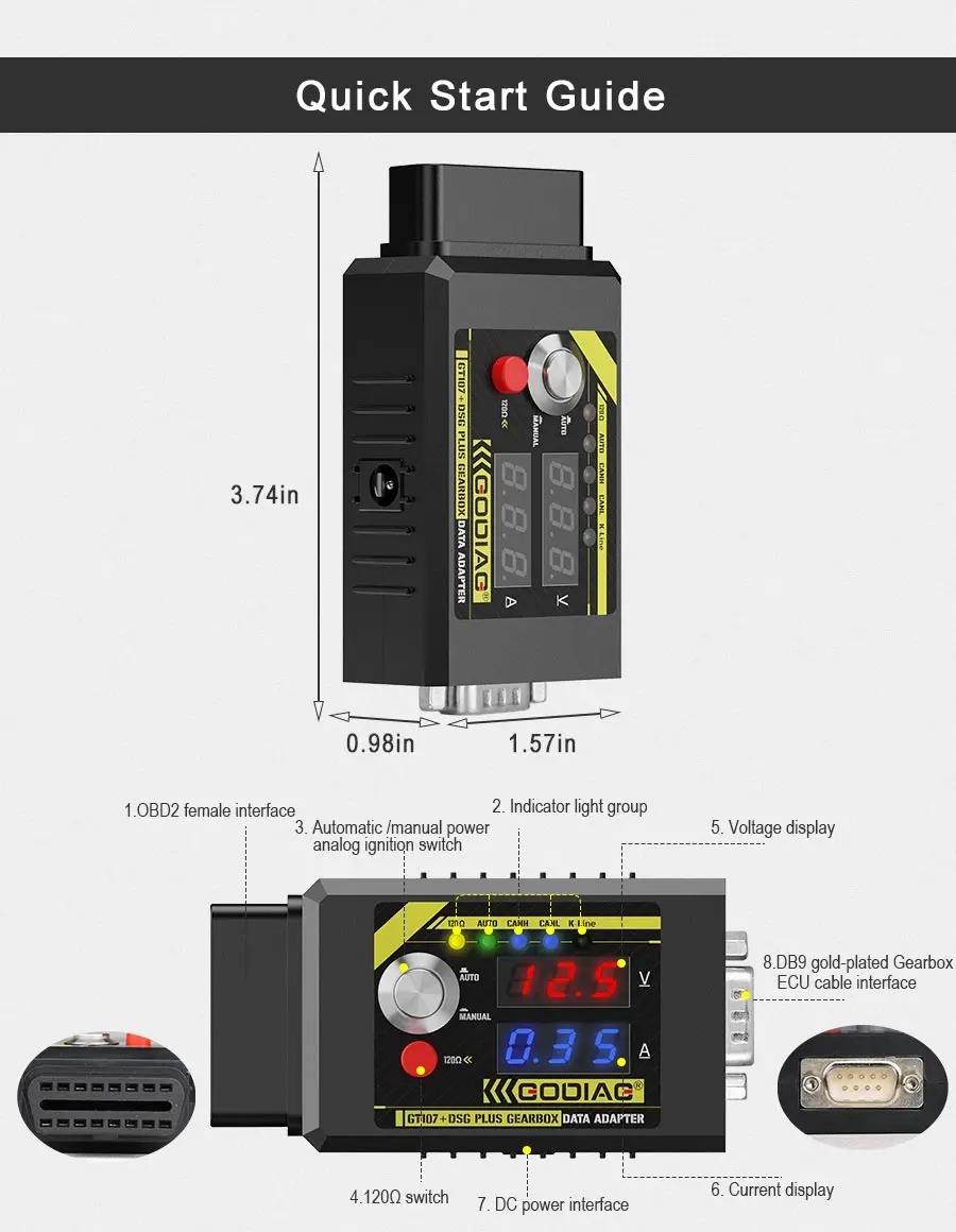 GODIAG GT107+ DSG Plus Gearbox Data Adapter For Benz/BMW/DQ250/DQ200/ VL381/VL300/ DQ500/DL501 work with PCMtuner
