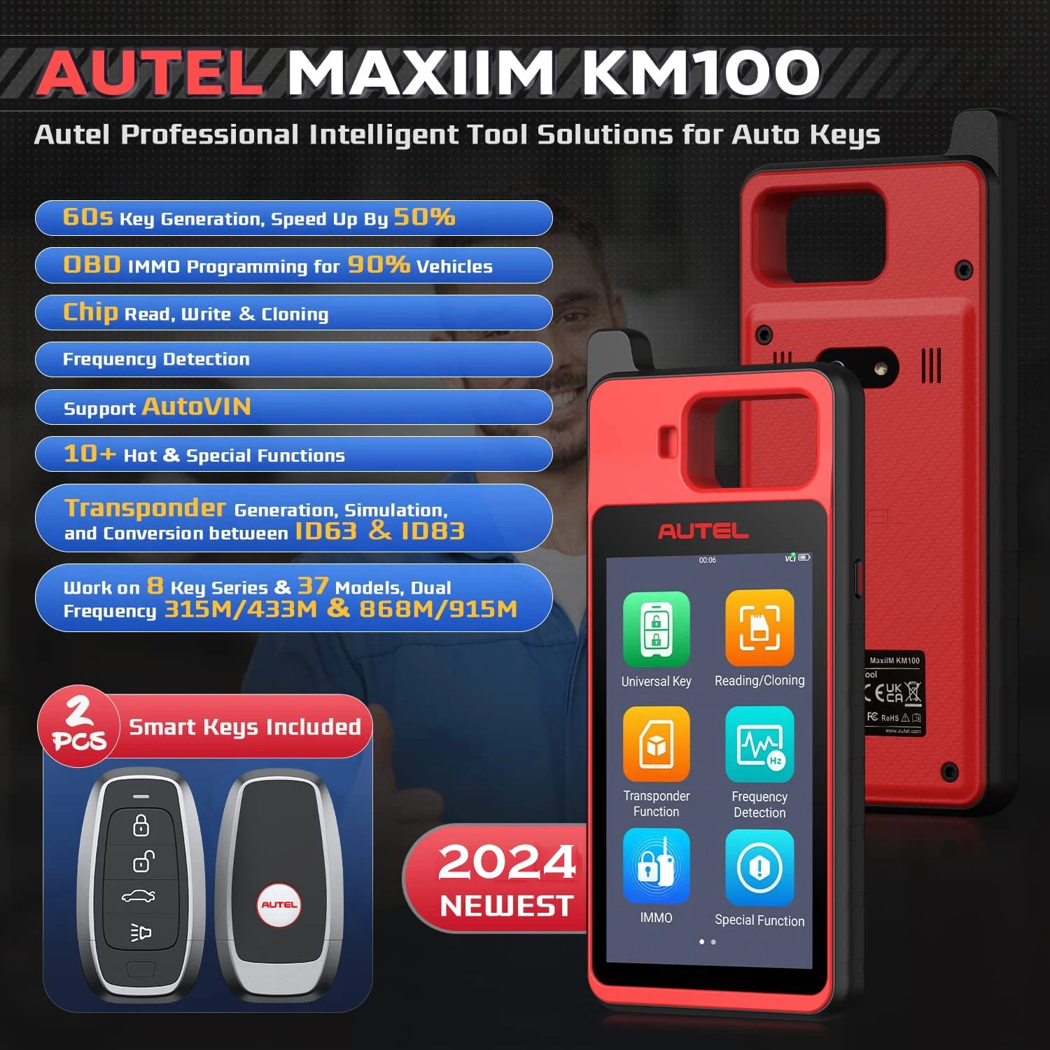 Autel MaxiIM KM100 Key Fob Programmer Universal Key Generator Kit Key Programming Tools Free Update 