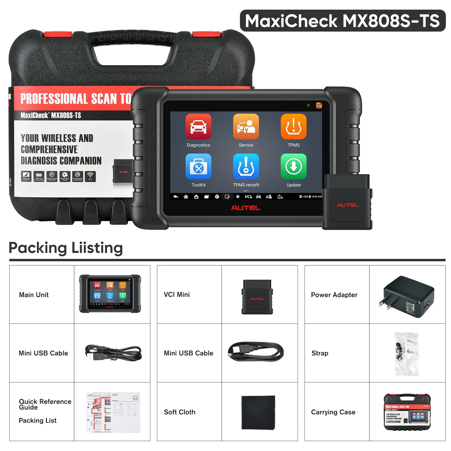 Autel MaxiCheck MX808S TS OBD2 Scanner TPMS Programming/Relearn Bi-directional Tool With All-System Diagnostic