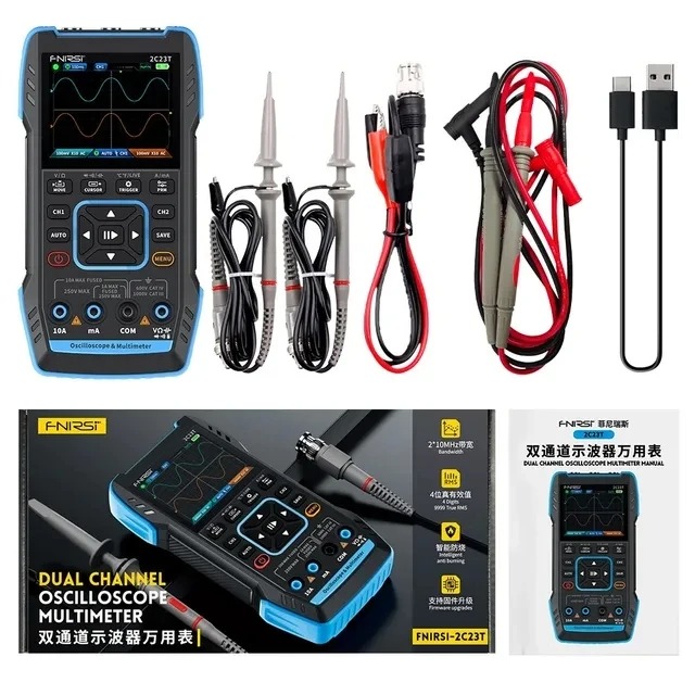 FNIRSI 2C23T Handheld Digital Oscilloscope Multimeter + Function Signal Generator 3IN1 Dual Channel 10MHZ*2 50MS/s