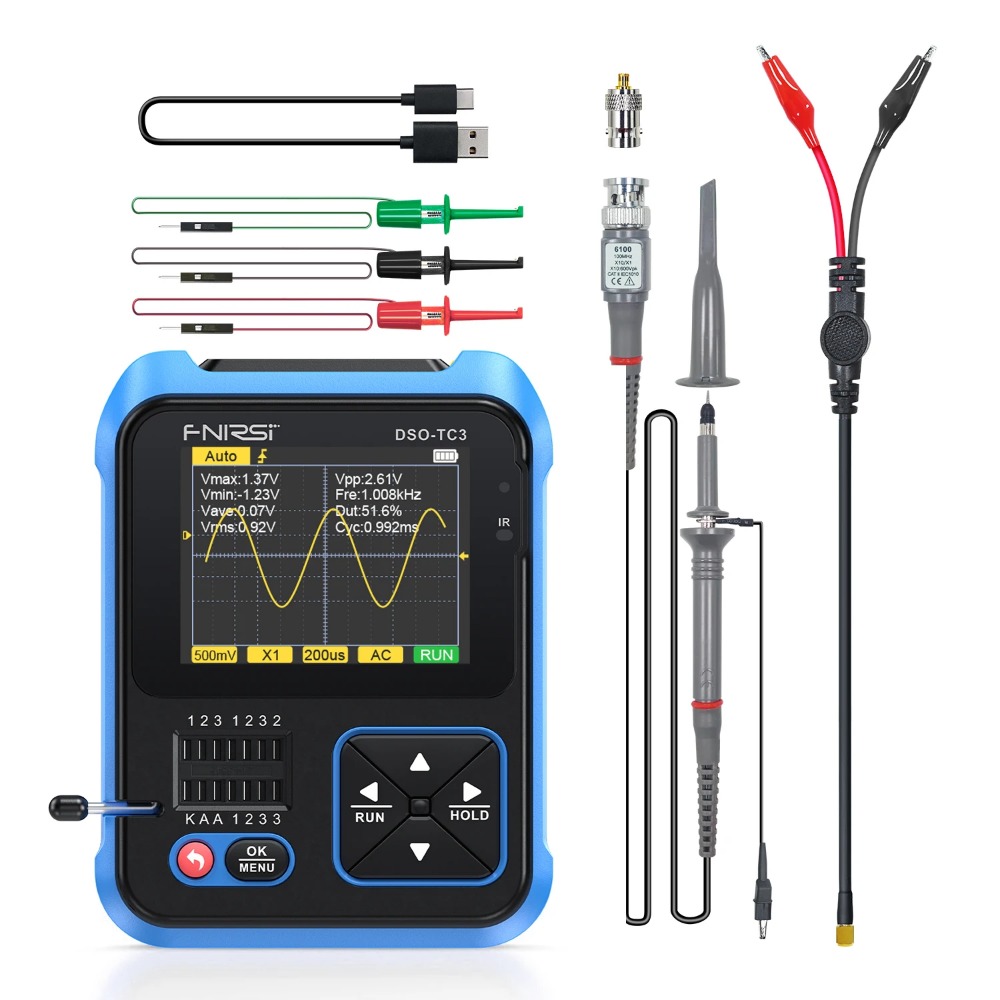 FNIRSI DSO-TC3 Digital Oscilloscope Transistor Tester Function Signal Generator 3 in 1 Multifunction Electronic Component Tester