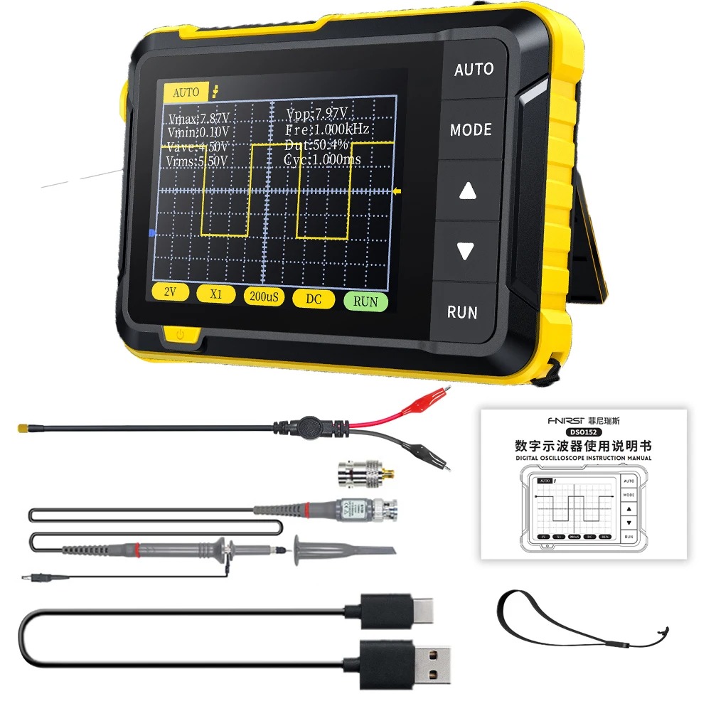 FNIRSI DSO152 Mini Handheld Digital Oscilloscope 2.5MSa/s 200KHz Analog Bandwidth 800VPP Support Firmware Upgrade PWM Output
