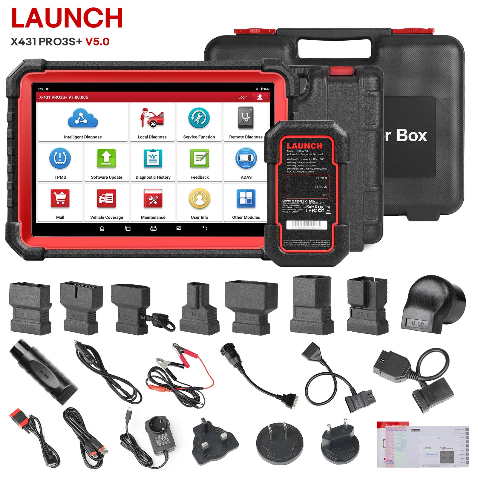 LAUNCH X431 PRO3S+ With Smartlink C2.0 Truck Module Diesel Scan tool 12V&24V, Bi-Directional, ECU Coding, Support CANFD &DOIP, J2534 Programming