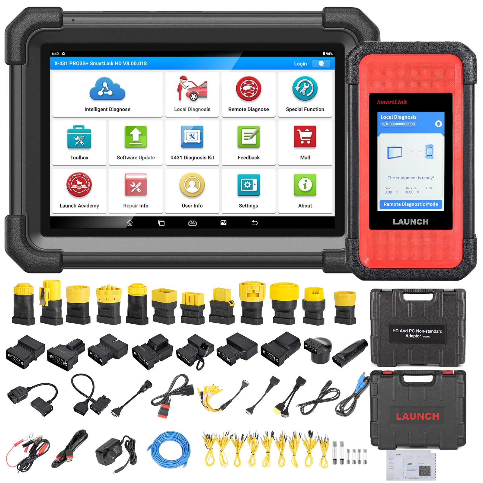 LAUNCH X431 PRO3S+ With Smartlink C2.0 Truck Module Diesel Scan tool 12V&24V, Bi-Directional, ECU Coding, Support CANFD &DOIP, J2534 Programming