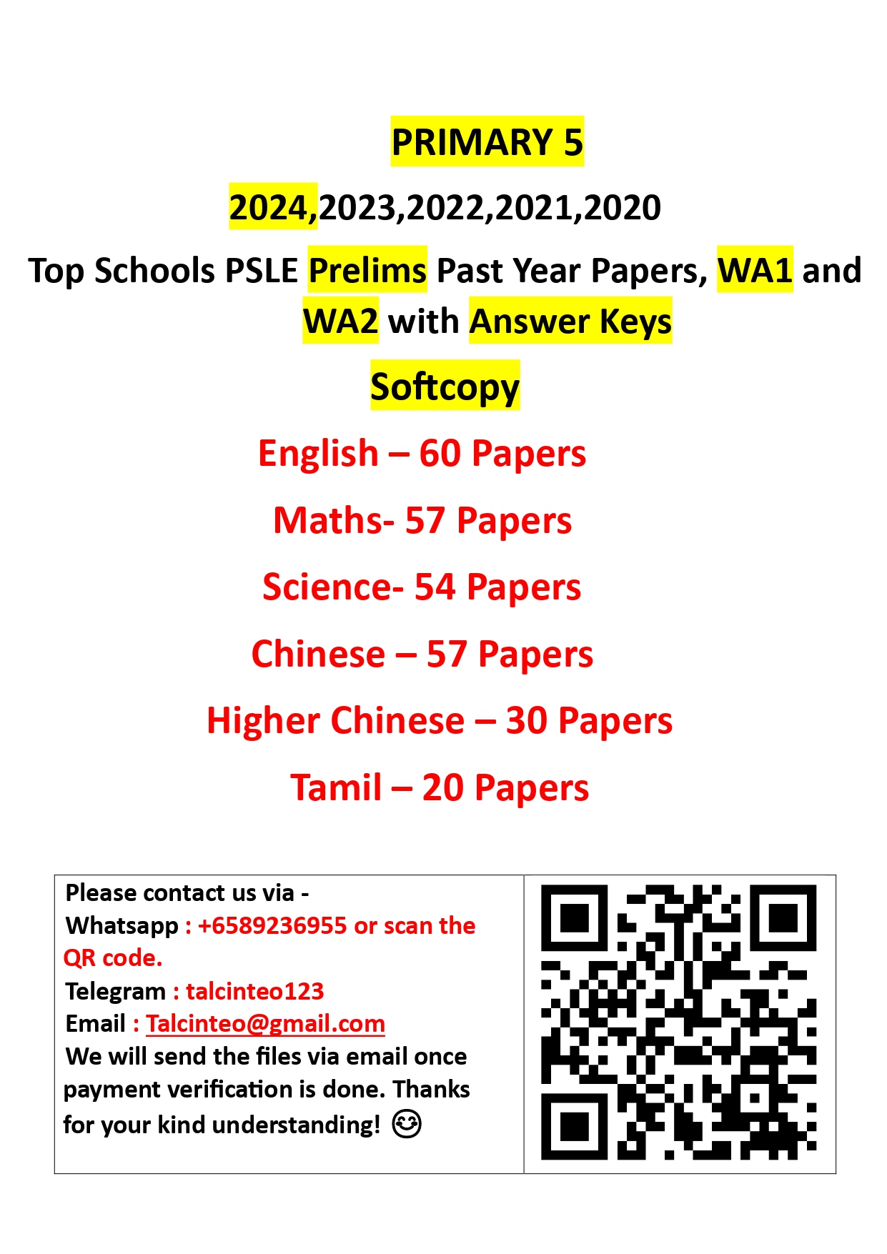 Primary 5 - Latest 2024 2023 2022 2021 2020 Past Year Papers with Answer keys – WA1,WA2 and End of year Exam Papers