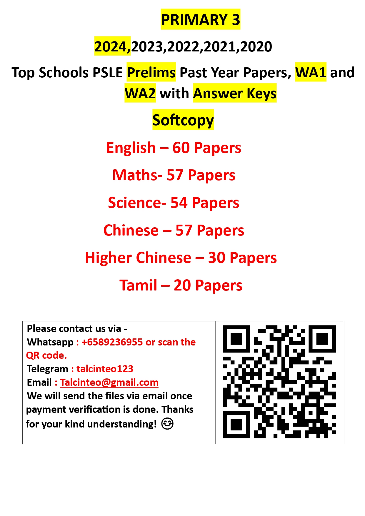 Primary 3 - Latest 2024 2023 2022 2021 2020 Past Year Papers with Answer keys – WA1,WA2 and End of year Exam Papers