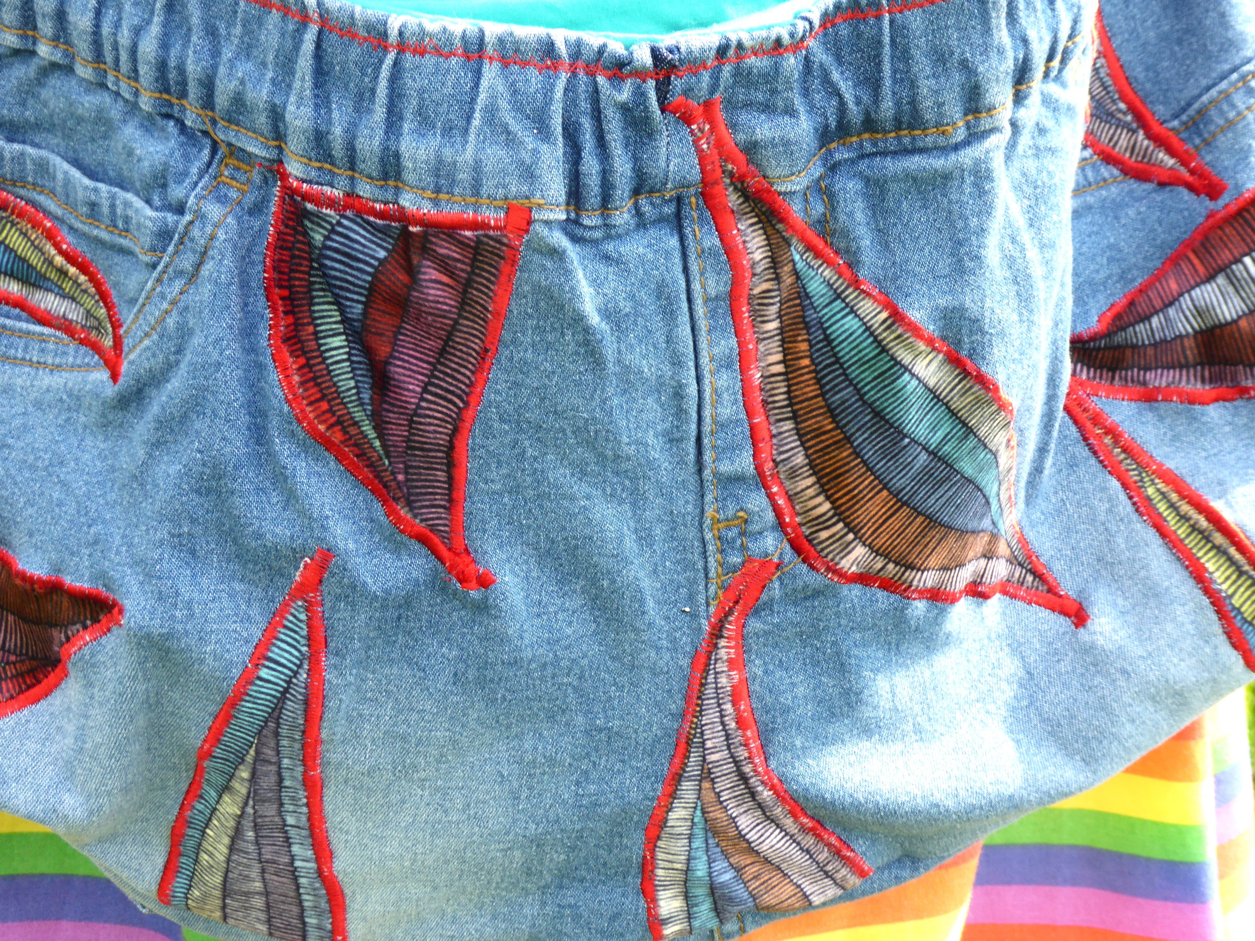 Applique velvet denim slouch bag