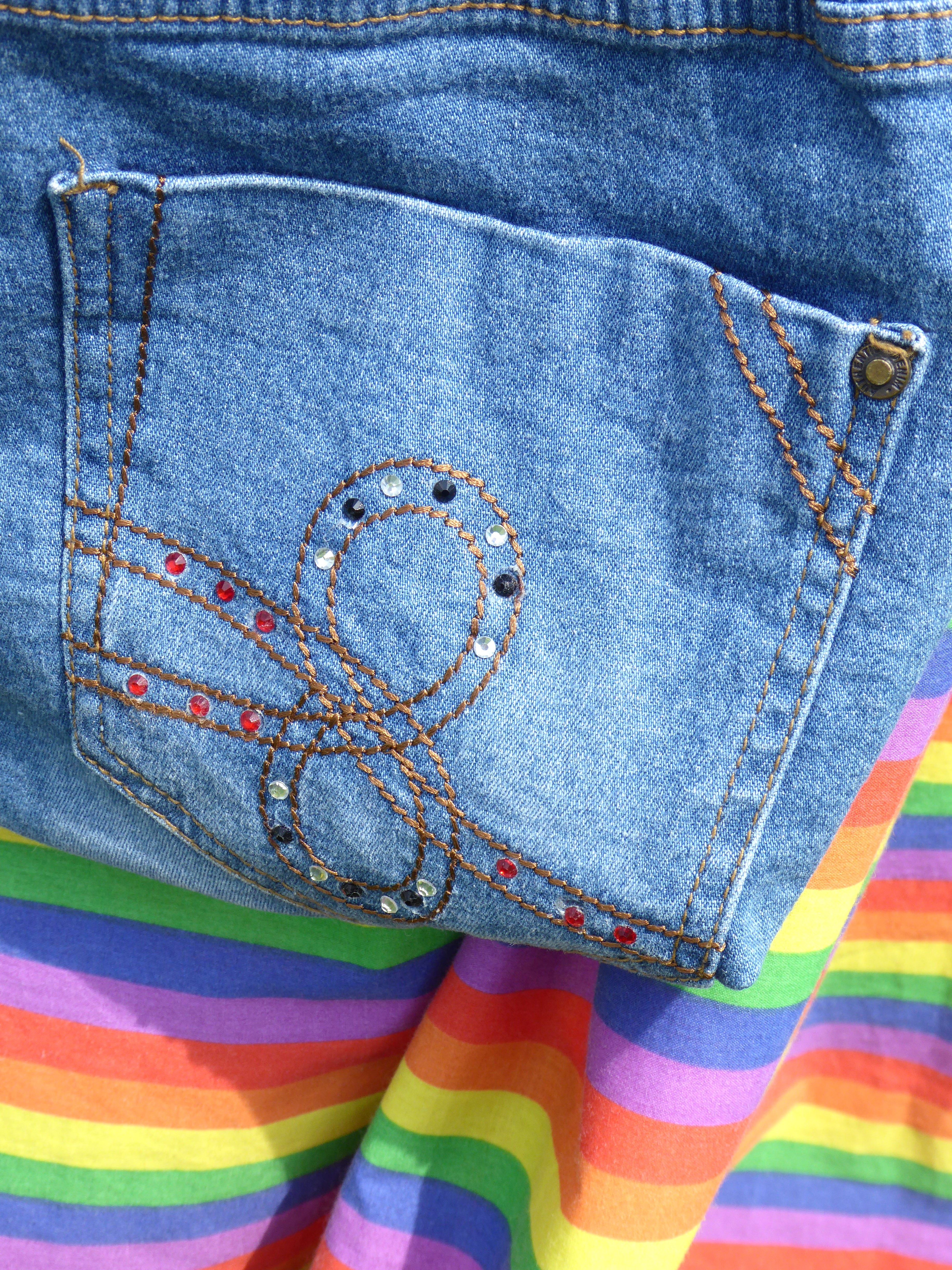 Applique velvet denim slouch bag