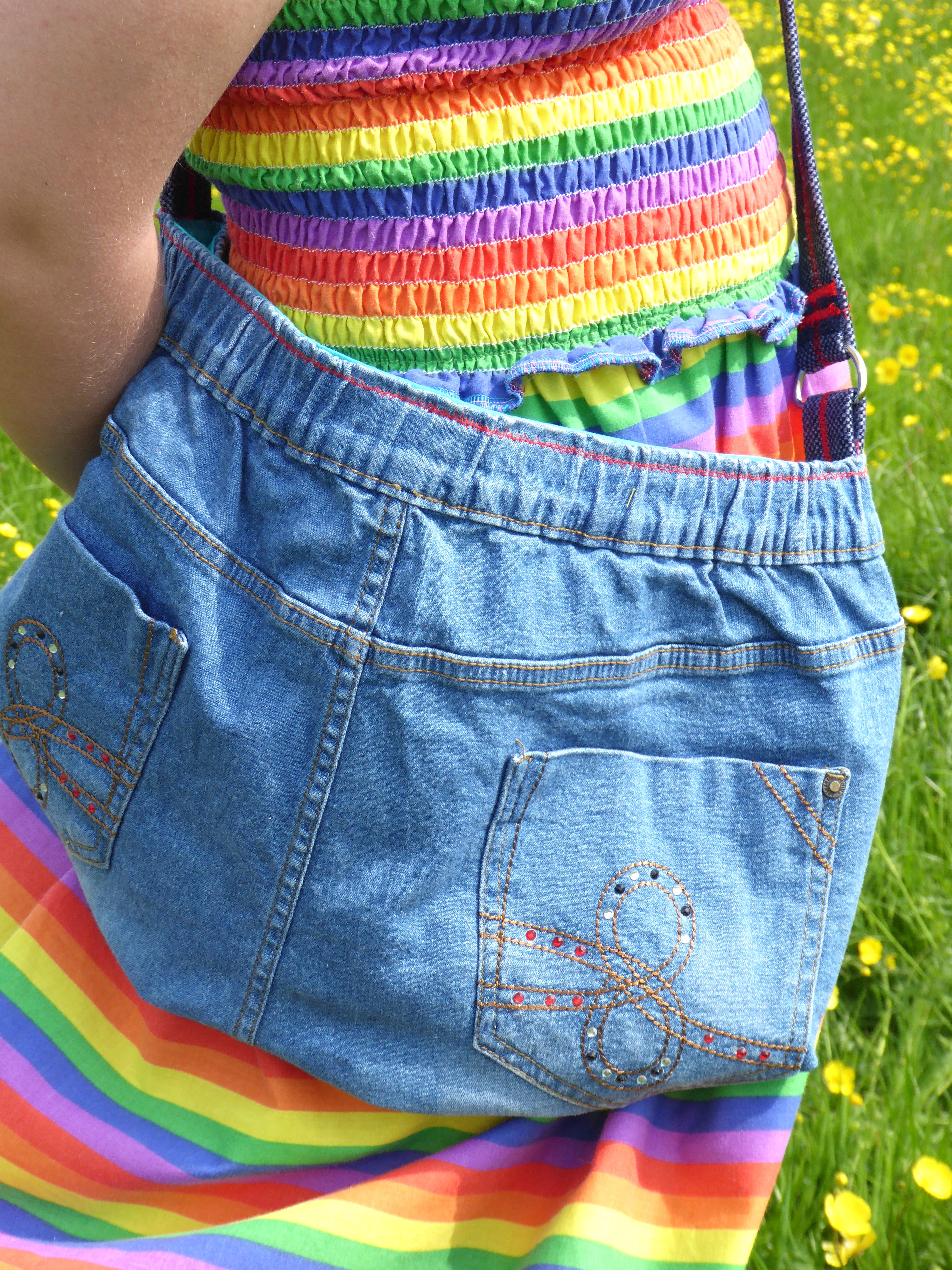 Applique velvet denim slouch bag