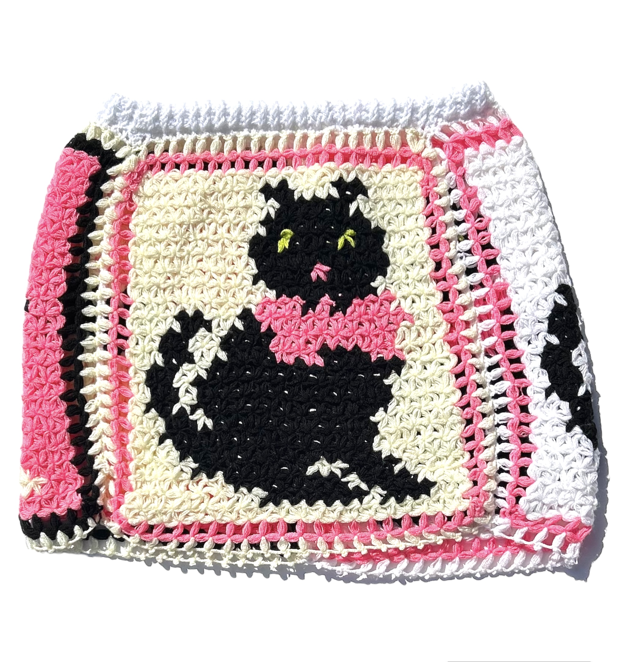 Kit Cat Pink Upcycled Crochet Skirt 